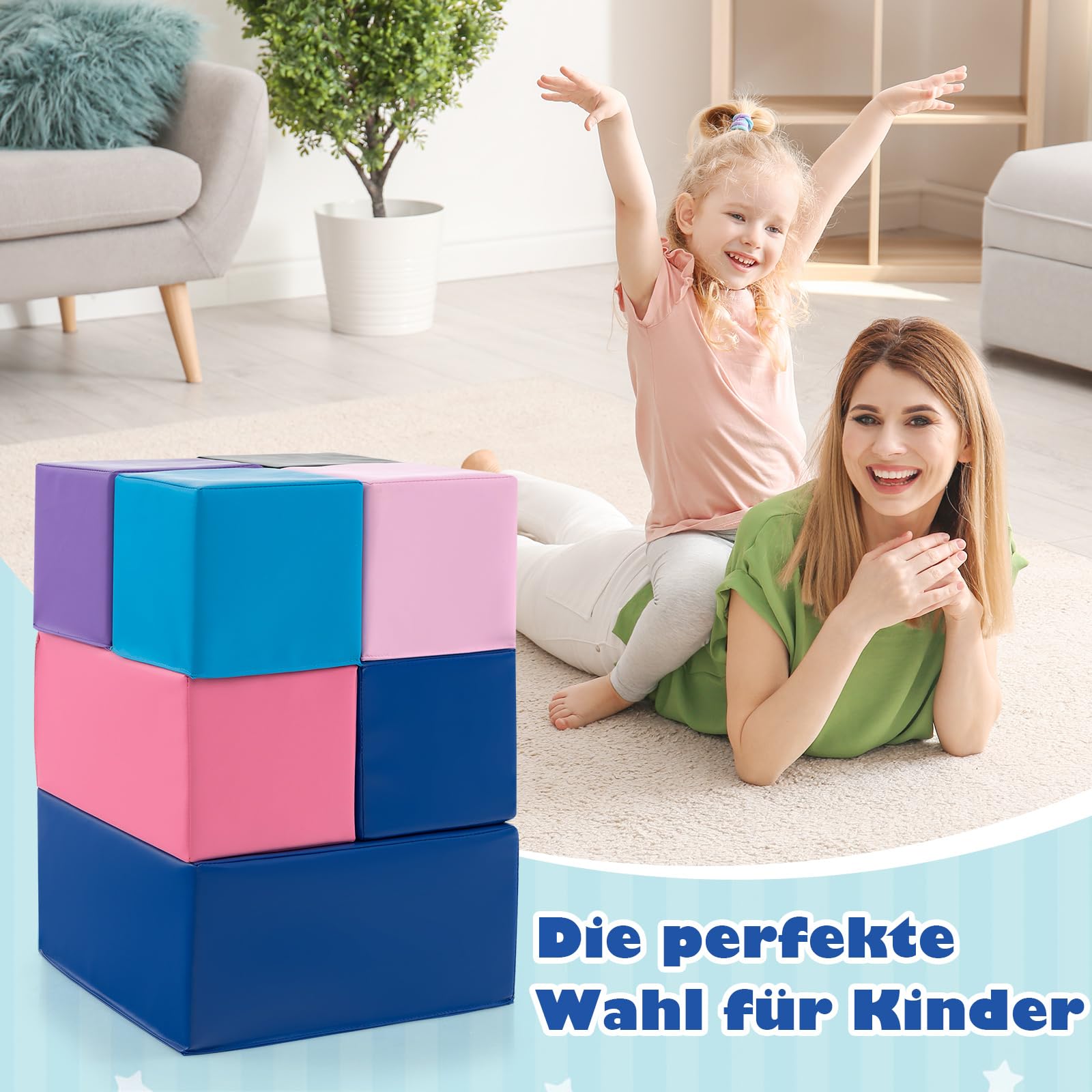 COSTWAY 7 TLG. Schaumstoff Bausteine, Softbausteine quadratisch & rechreckig, Bunte Riesenbausteine weich zum Klettern, Schaumstoffwürfel für Baby & Kinder ab 1 Jahr