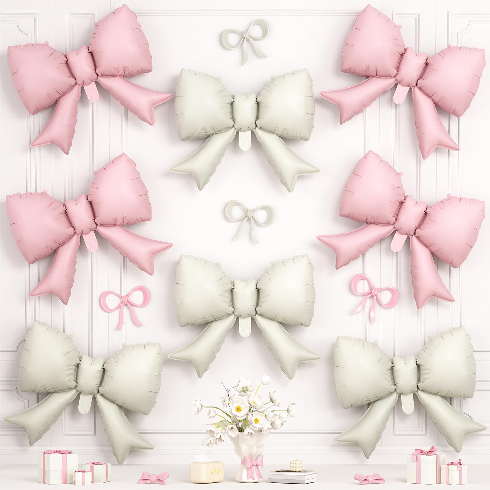 Pink Bow Foil Balloons,8Pcs 21Inch Pink Bow Shaped Balloons — image 1