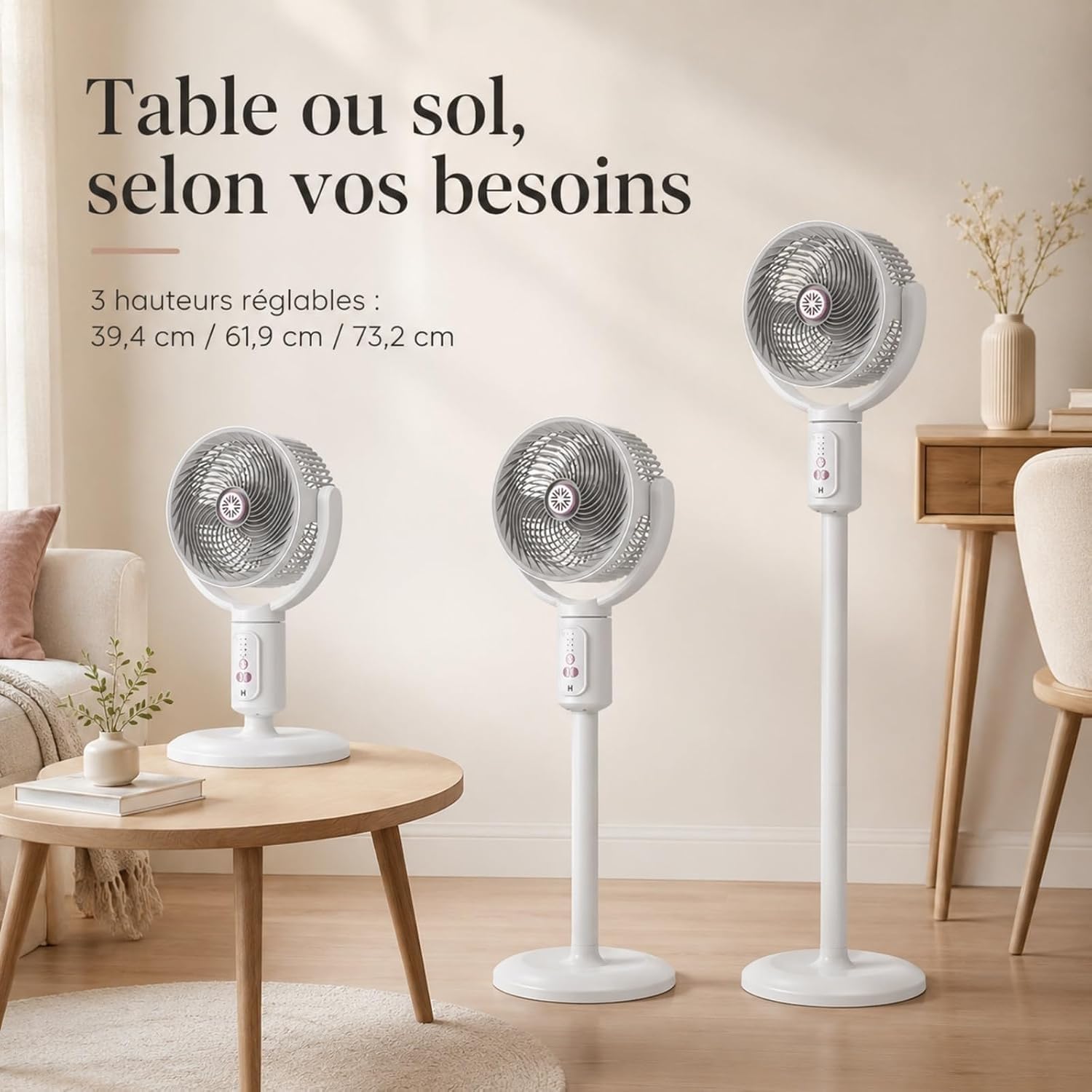 Ventilador de columna interior recargable, aire altura ajustable | Circulador con temporizador y mando a distancia for oficina, dormitorio, salón, cocina(B)