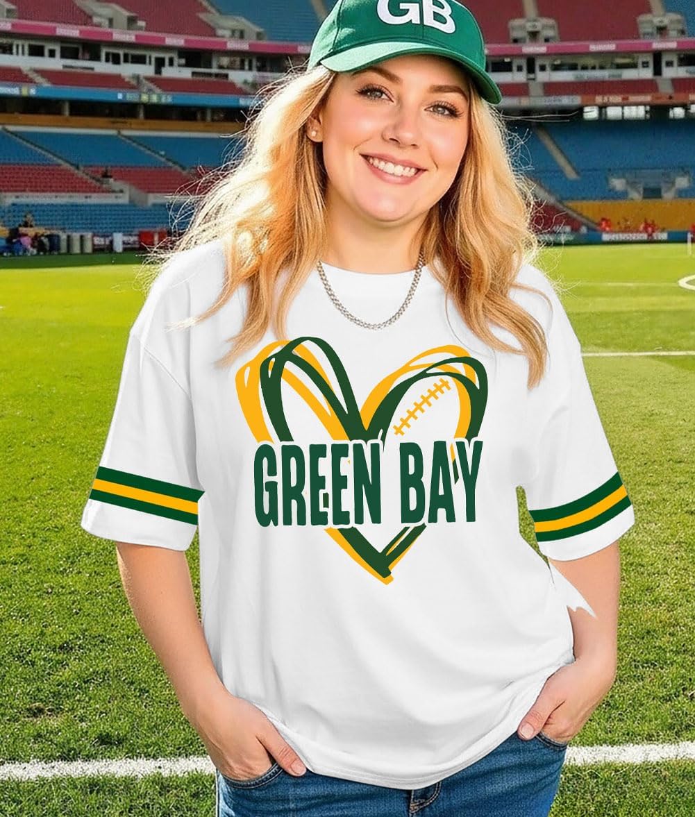 Football Shirt Women Game Day Tshirt Football Season Short Sleeve Tops Team Fans Heart Graphic Outfits Merch - Image 3