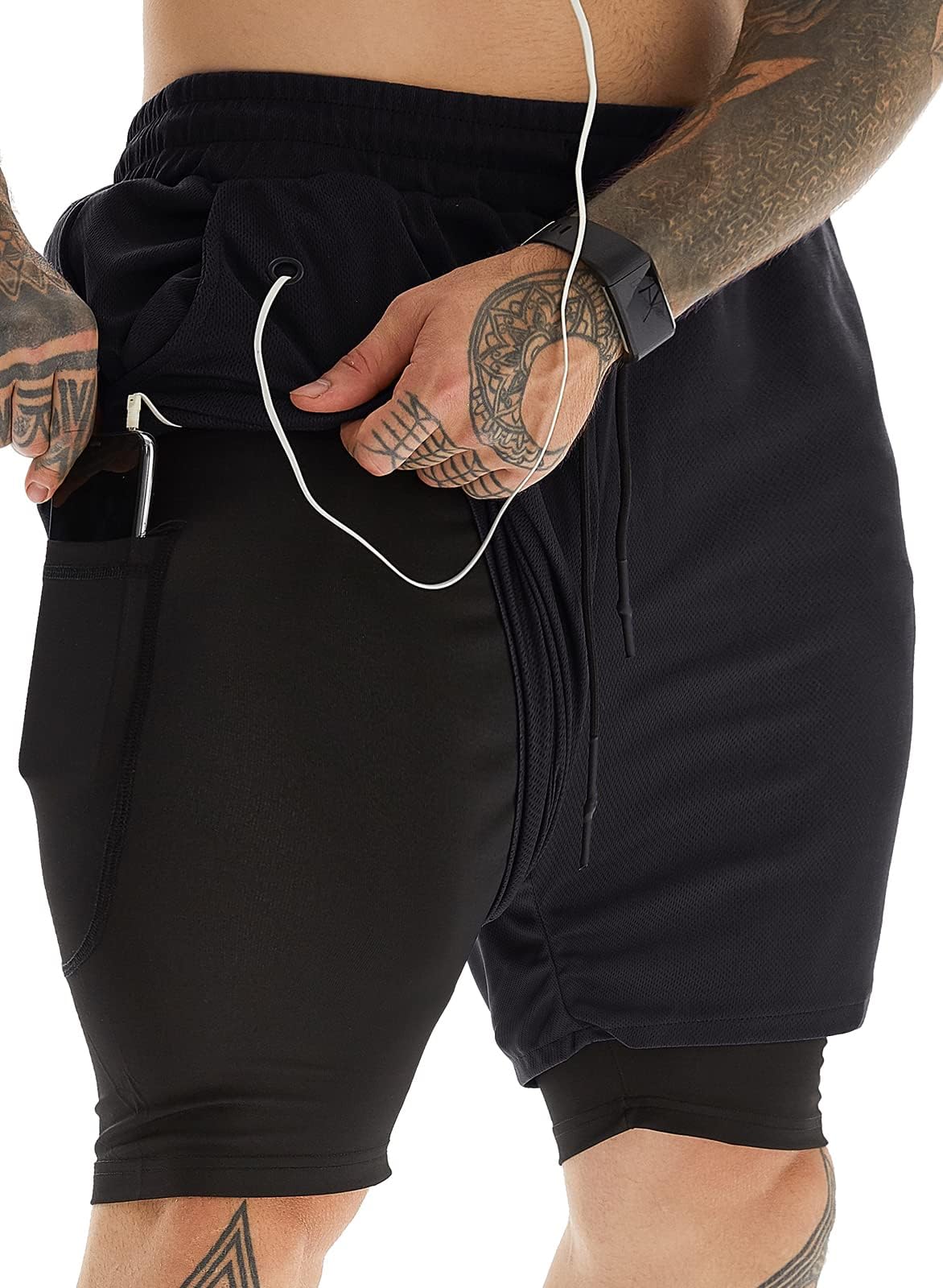 Men's 2 in 1 Workout Running Shorts 7 Inch Lightweight Athletic Gym Shorts with Compression Liner