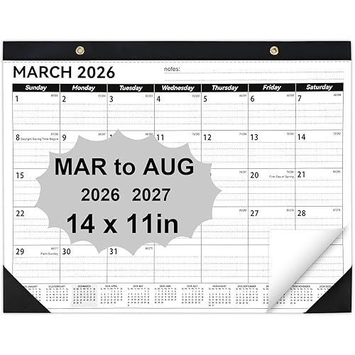 Desk Calendar 2026-2027, 14" X 11" Desktop Calendar 2026-2027, 18 Months Calander Runs from Mar. 2026 to Aug. 2027, Academic Monthly Planner for Home School Office (White and Black)