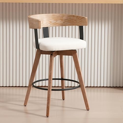 DUOMAY Juego de 1 taburetes de bar giratorios de 26 pulgadas de altura de mostrador con reposapiés, taburete de bar moderno de madera con asiento