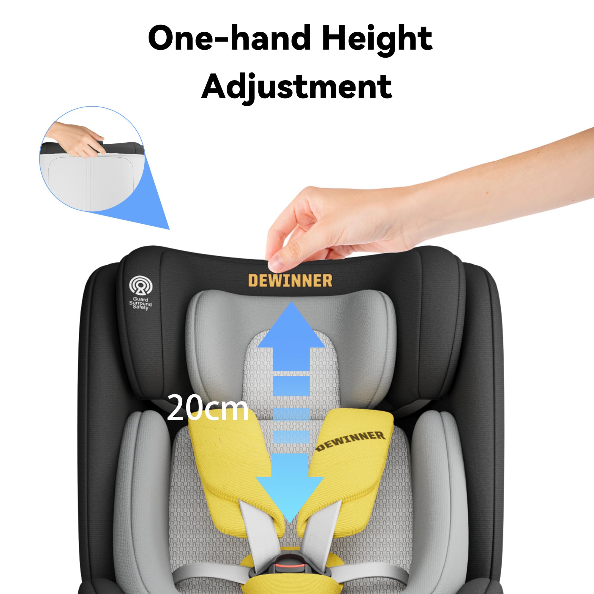DEWINNER Seggiolini Auto da 0 a 36kg ISOFIX - Seggiolino Auto Girevole a 360°,I-Size Gruppo0+1/2/3,Cntura a 5 punti,RWF,FWF,Poggiatesta regolabile,Tettuccio Anti-UV + Gamba di Supporto,ECE R129 (Nero)