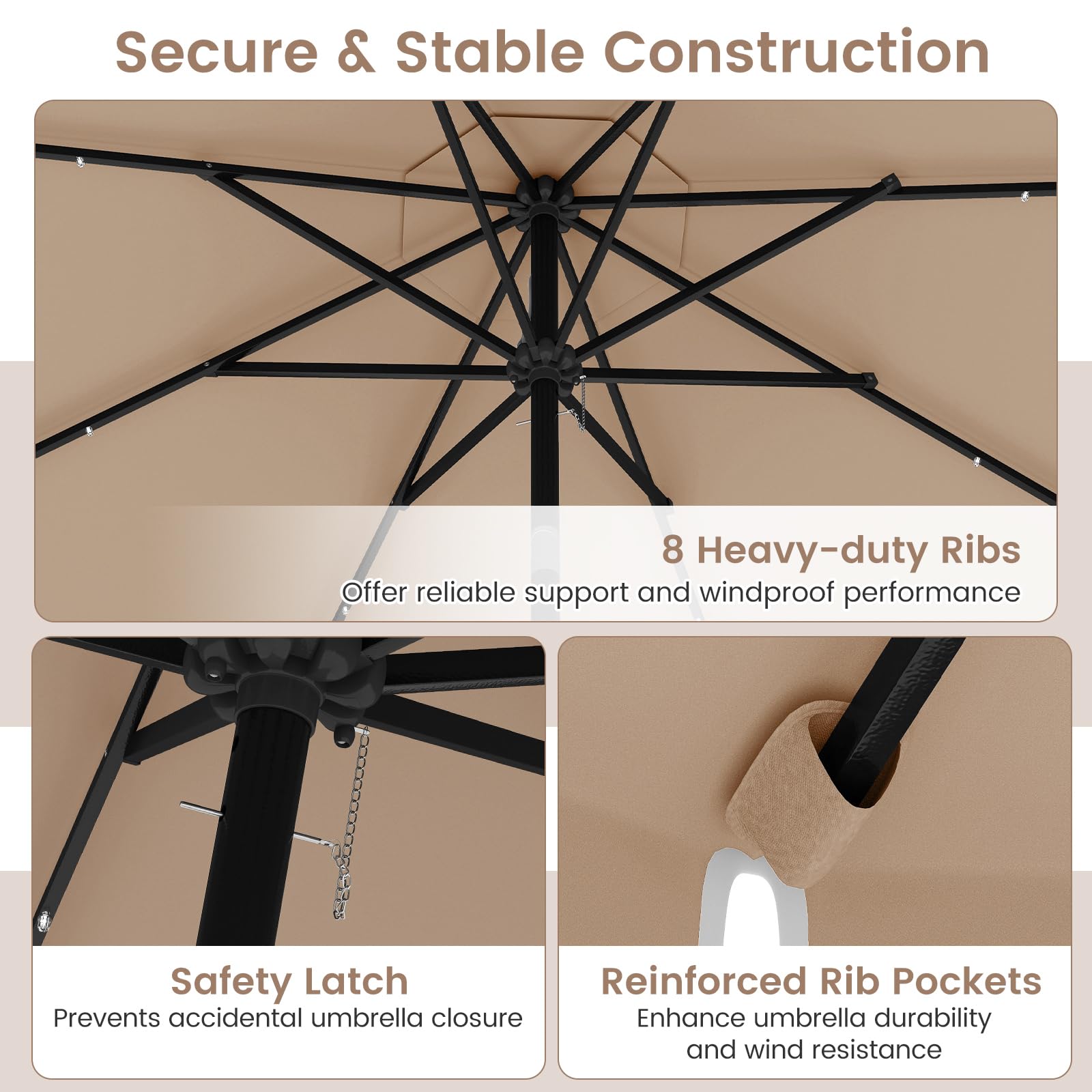 KOMFOTTEU 300 cm Parasol ogrodowy na zewnątrz, 35° odchylany parasol ogrodowy z korbą i 8 żebrami, parasol targowy na patio, balkon, bez podstawy
