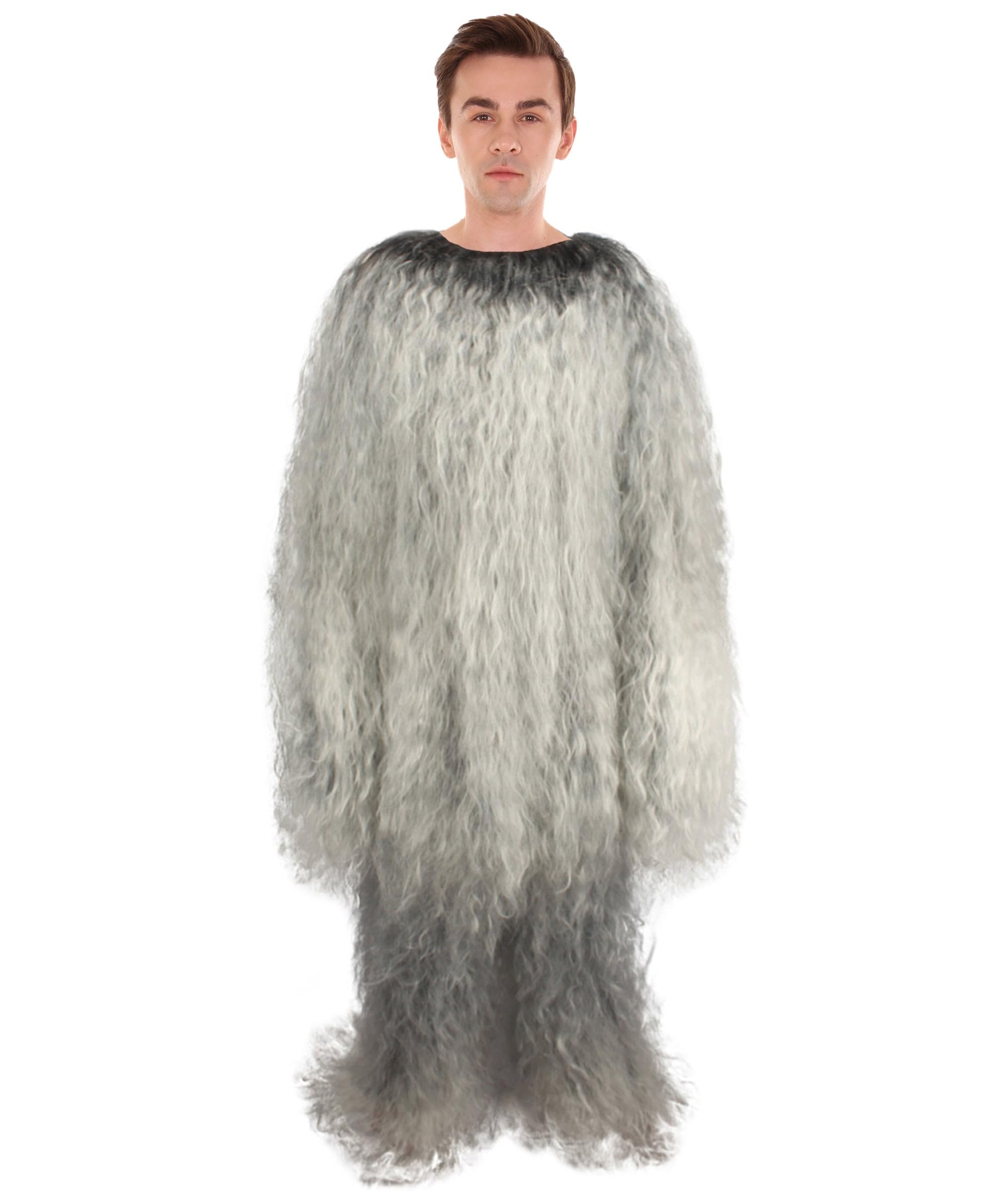 HPO Adult Unisex Long Hairy Warrior Ape Costume - Military Leader Fighter Vest & Pant | Halloween Yeti Gorilla Outfit, Grey - Large