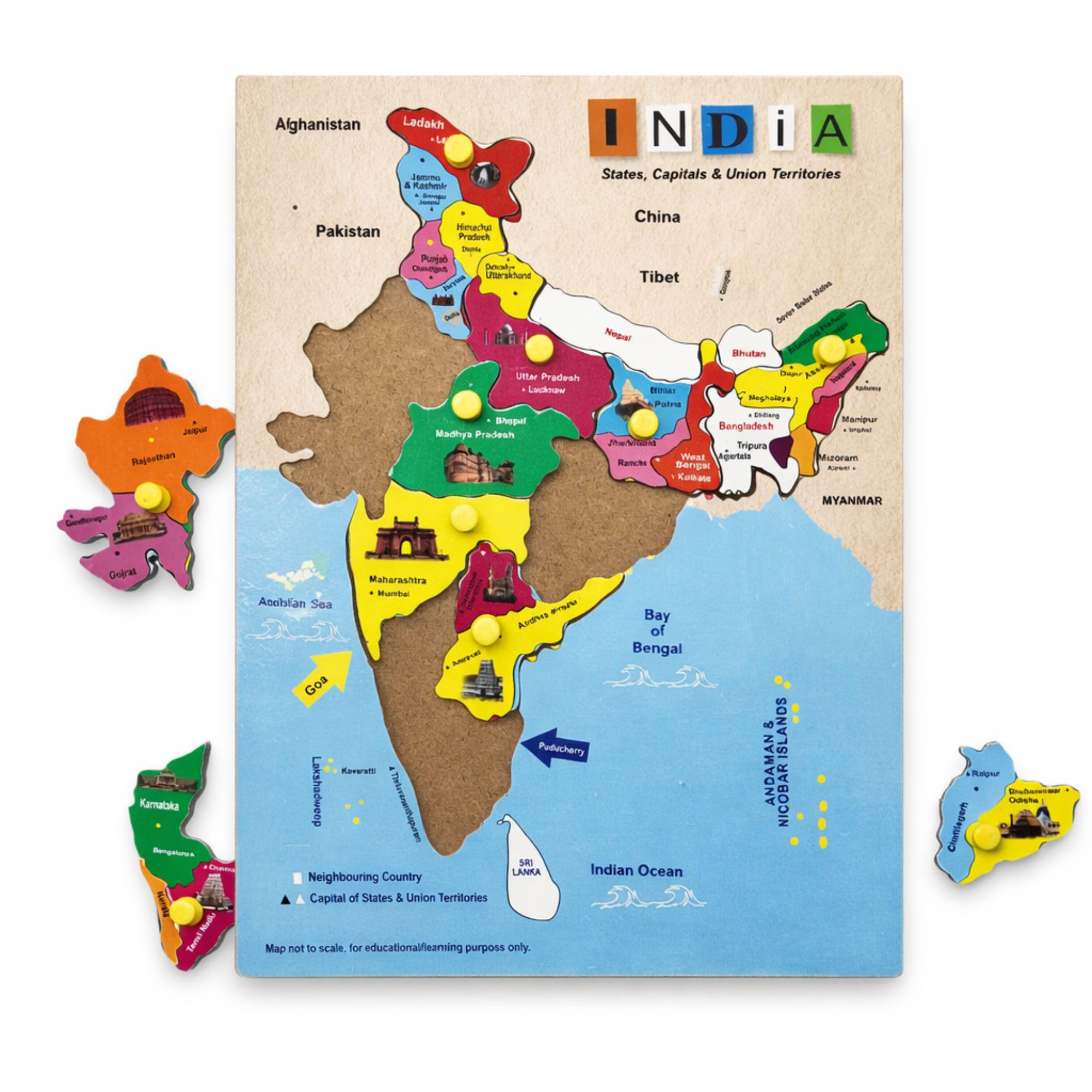 Wooden Indian Map Puzzle with Knobs – Educational Learning Board for Kids-picture-24
