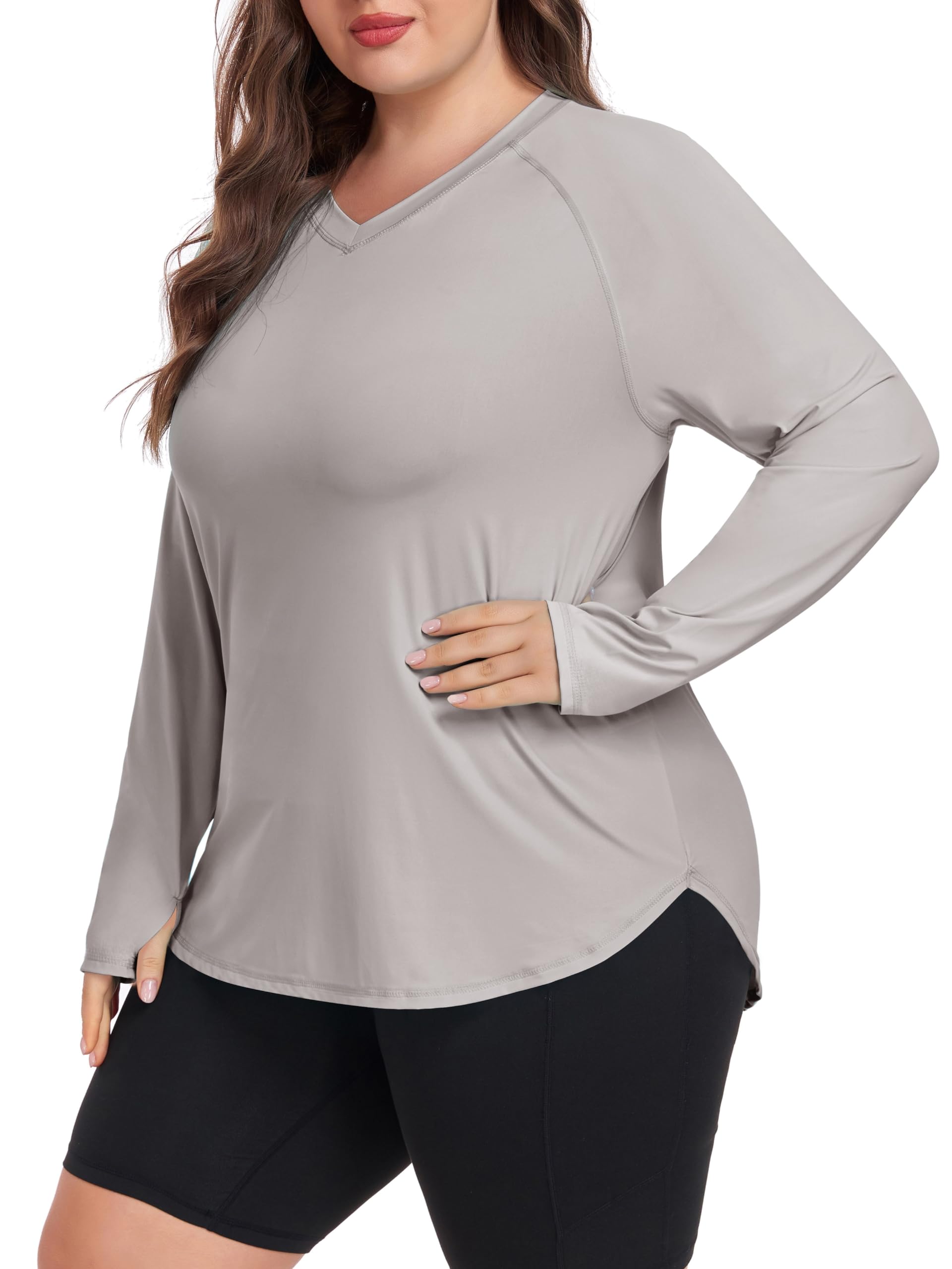 FOREYOND Women's Plus Size UPF 50+ Sun Shirts Long Sleeve UV Protection Rash Guard Quick Dry Swim Tops Fishing Shirts