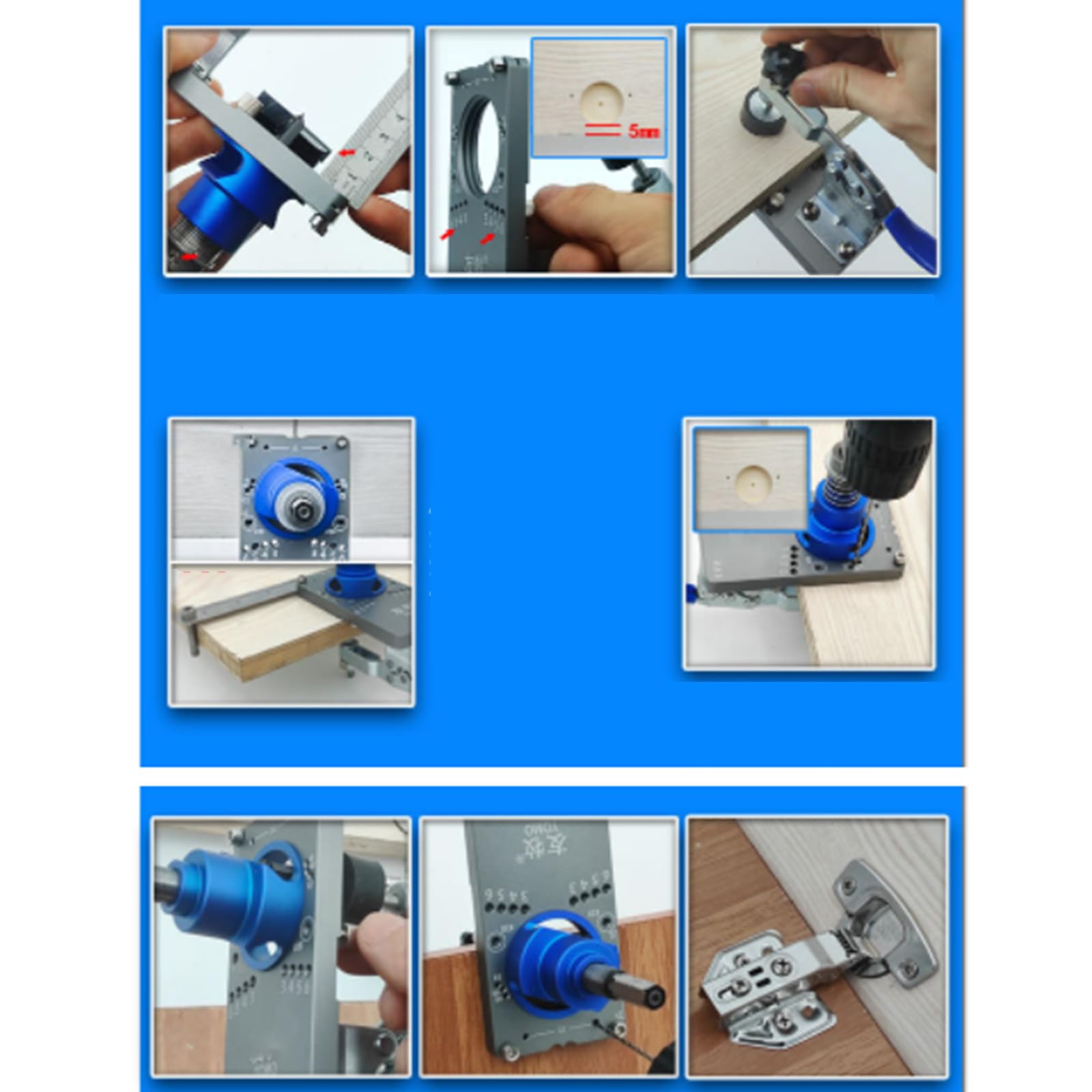 Zawias szafki Jig Clamp Akcesoria Zawias Wiertło Jig do drzwi Szafy Zawiasy Montaż Zawiasy Drzwi Narzędzie Narzędzie do obróbki drewna Wielofunkcyjne narzędzie do obróbki drewna