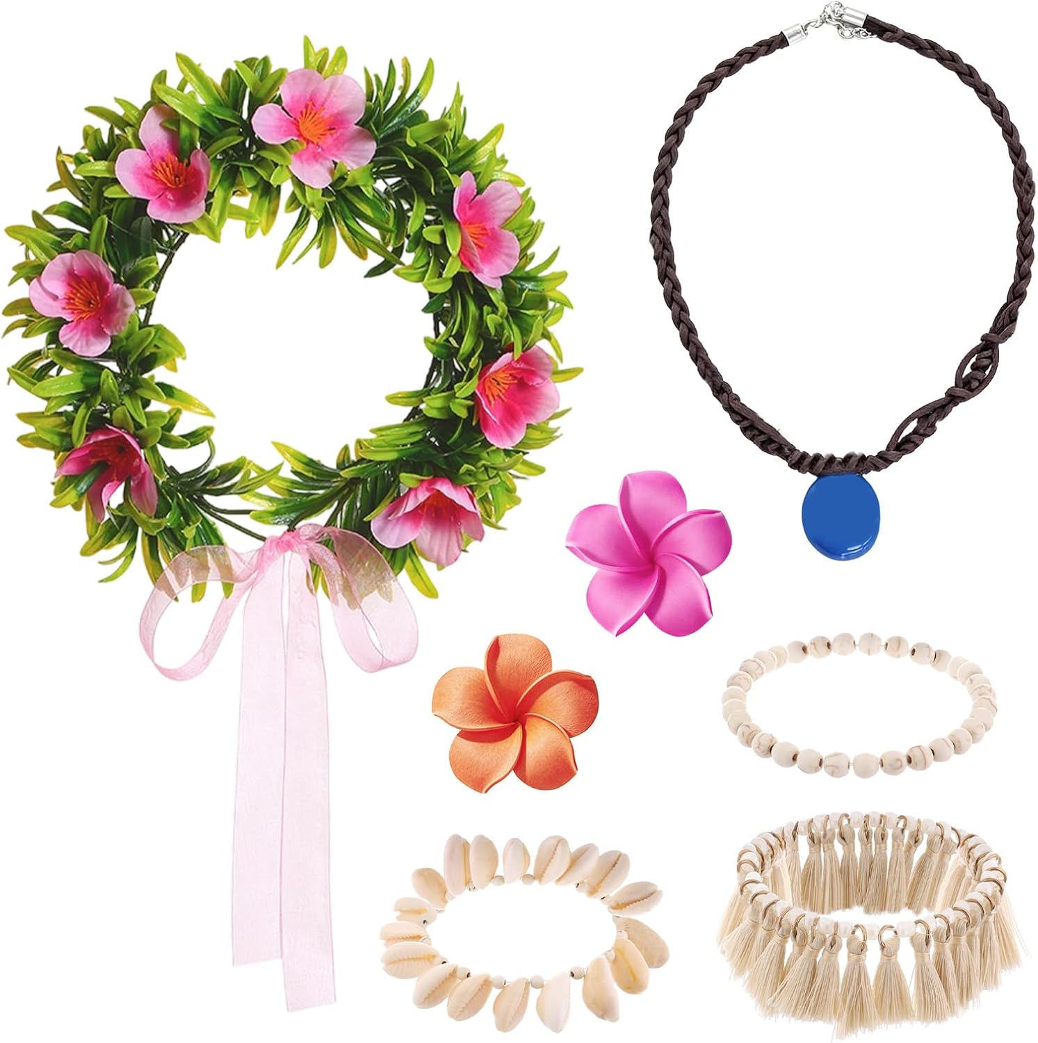 Xerteam 6 Pcs Hawaii Flower Costume Accessories Set for Women