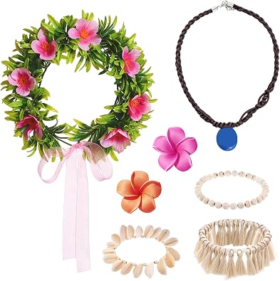 Xerteam 6 Pcs Hawaii Flower Costume Accessories Set for Women
