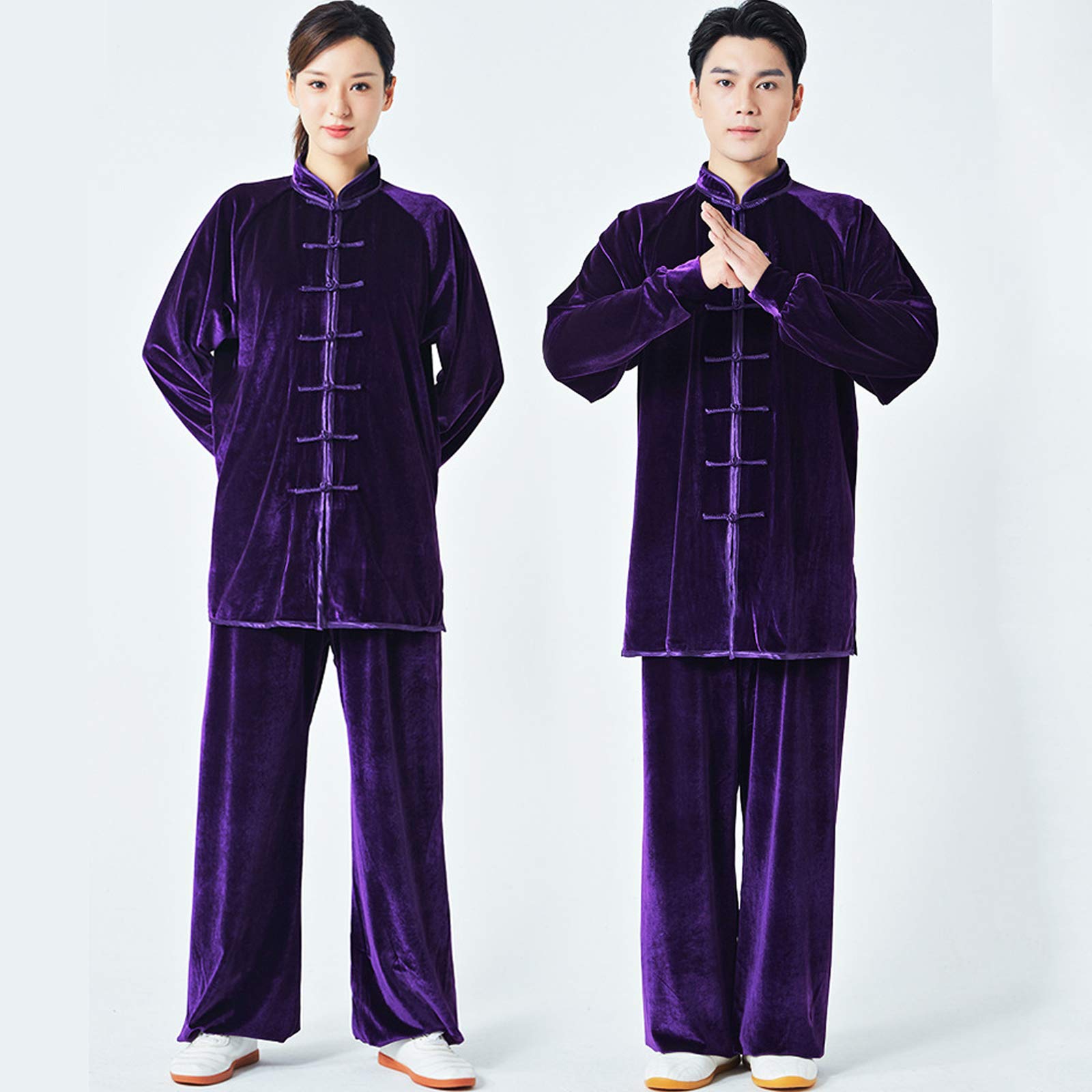 Męski mundur do sztuk walki Kung Fu, strój tang z długim rękawem złoty aksamit Tai Chi odzież Unisex dwuczęściowy, odpowiedni dla Wu Shu Wing Chun Taekwondo (kolor: czarny, rozmiar: XS)