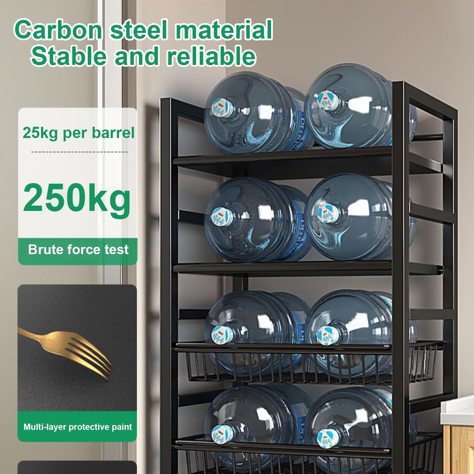 Carrello da forno a microonde resistente con contenitore regolabile, multifunzione a 5 ripiani e ripiani in metallo, include cesto per frutta e verdura per piccoli elettrodomestici