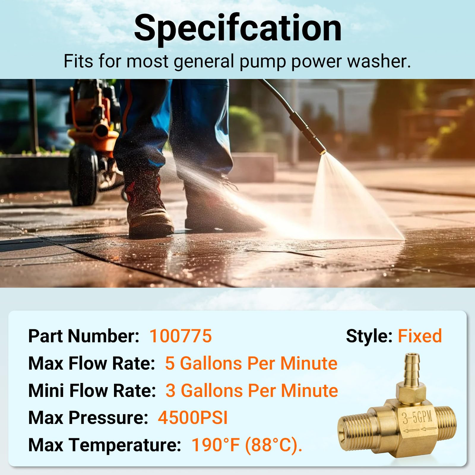 Inyector químico de 3-5 Gpm 100775 para lavadora a presión de bomba general, lavadora eléctrica, inyector de jabón, conexión rápida de 3/8 pulgadas, alto consumo (20%), 4500 PSI