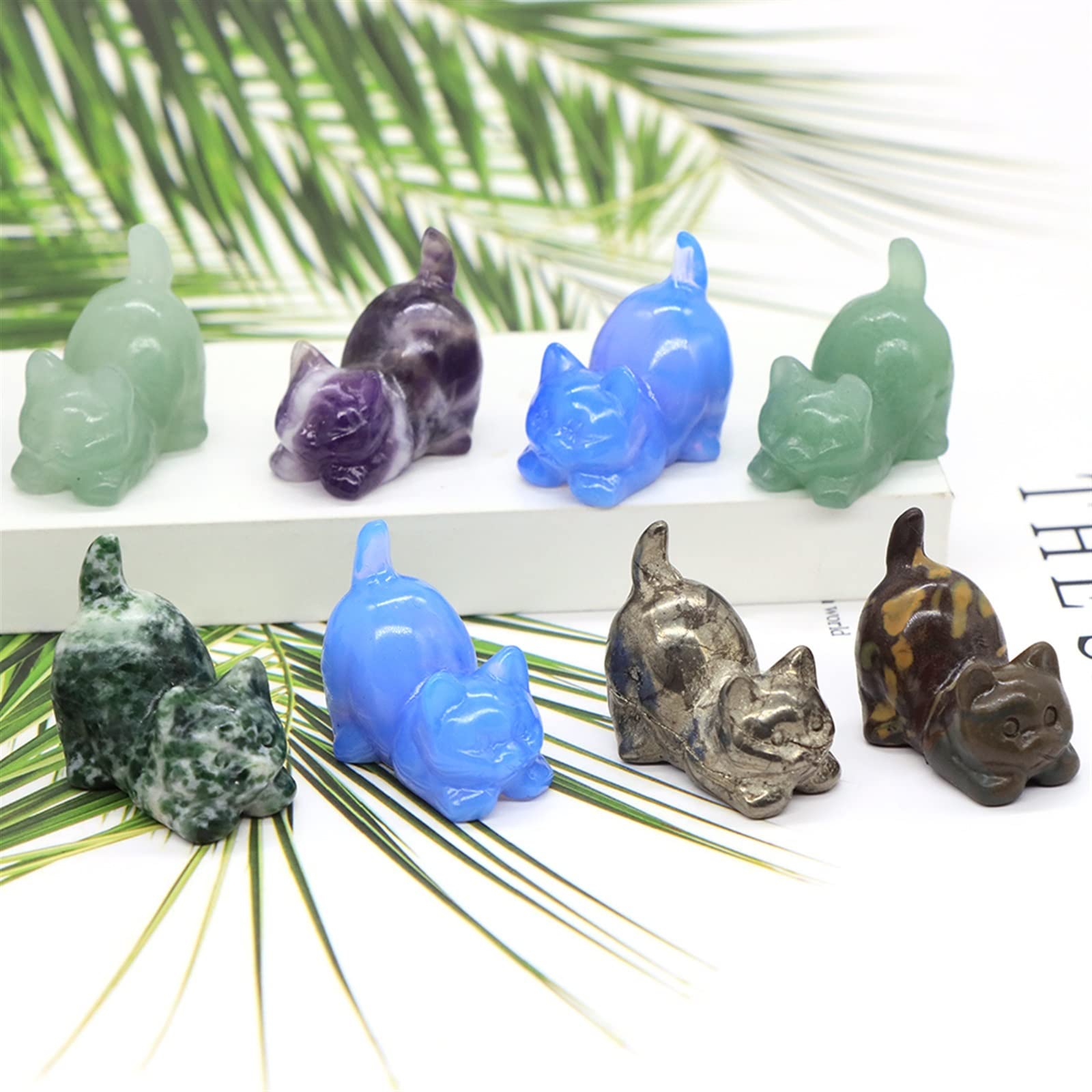 Figura de Mini gato de 30mm, estatua de Animal de cristal tallada en piedra Natural, adornos artesanales de piedras preciosas, decoración de la habitación del hogar, 1 ud. decoración de la habitación