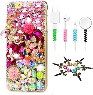 STENES Bling Case Compatible with iPhone 7 / iPhone 8 - Stylish - 3D Handmade [Sparkle Series] Butterfly Bowknot Rose Flowers Design Cover with Cable Protector [4 Pack] - Colorful