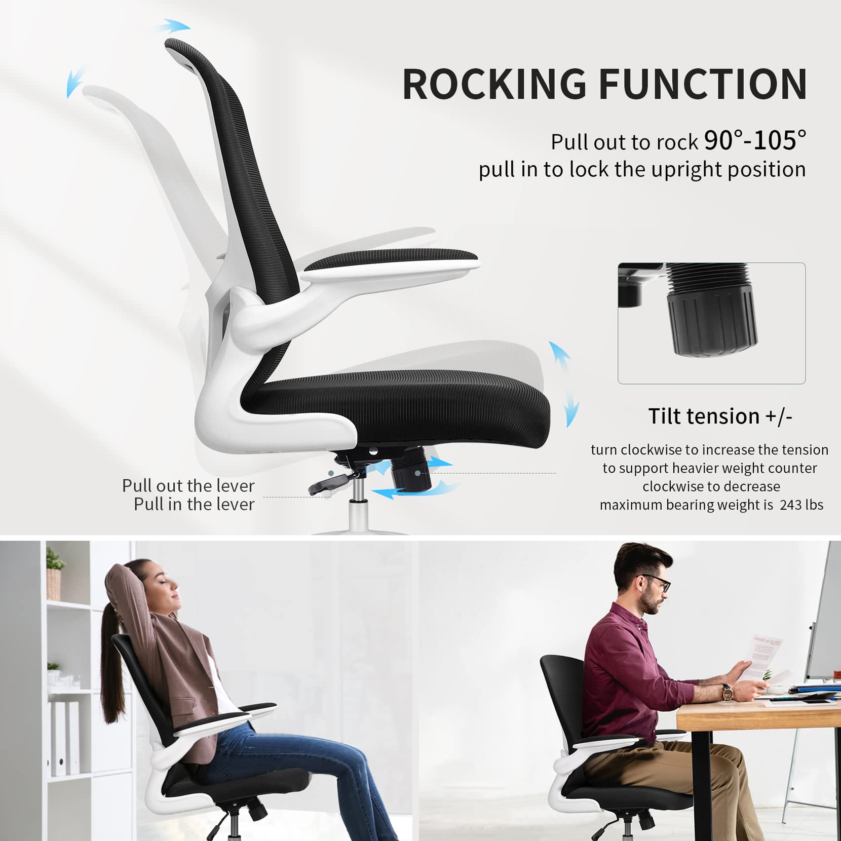 Home Office Chair, mfavour Ergonomic Office Chair with Flipup Armrest