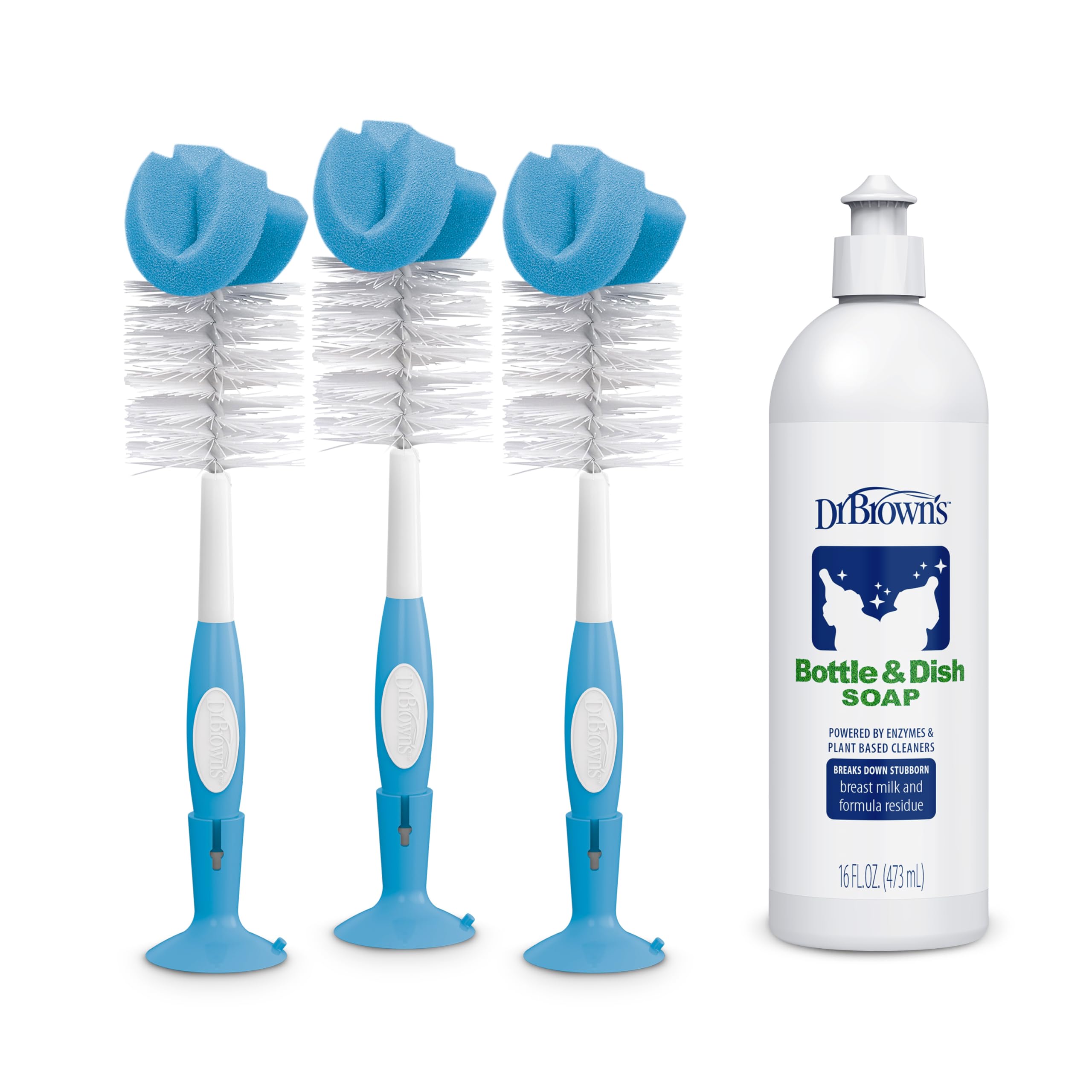 Dr Browns Reusable Sponge Baby Bottle Cleaning Brush Blue 3-Pack Fragrance-Free Dish Soap 16oz