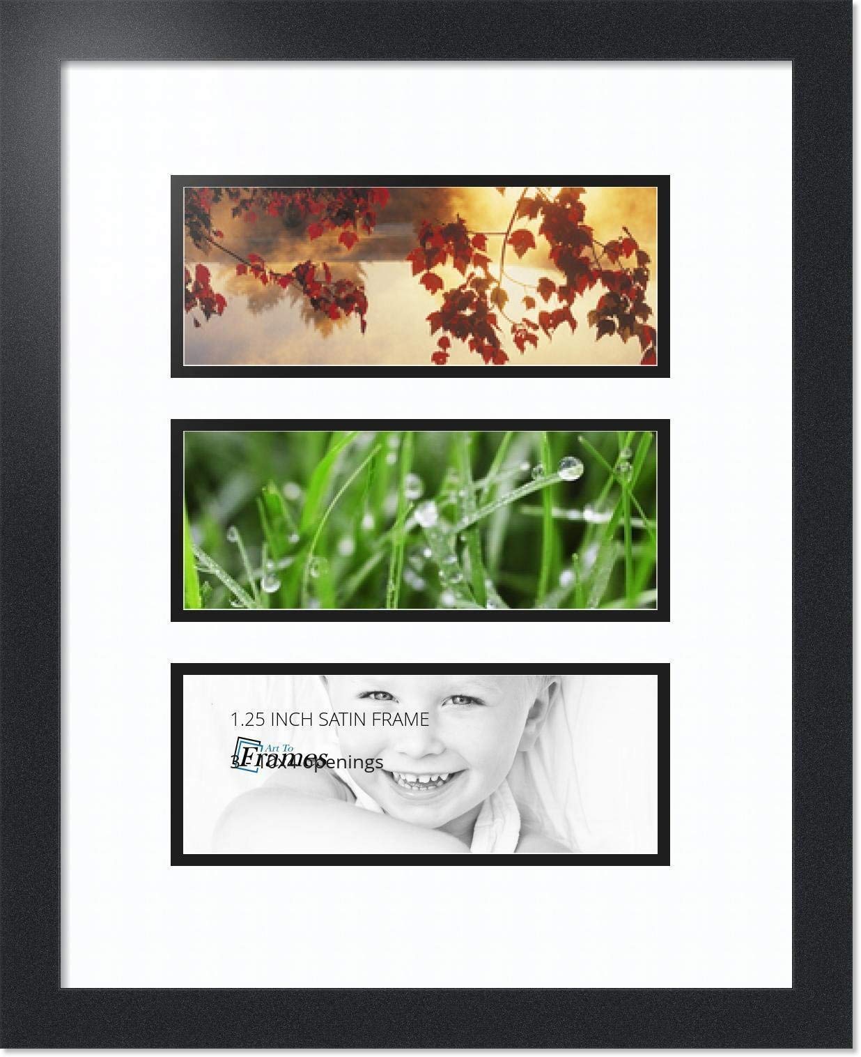 ArtToFramesDouble-Multimat-1568-61/89-FRBW26079 Collage Photo Frame Double Mat with 3-4x10 Openings and Satin Black Frame, Super White, 3-4x10