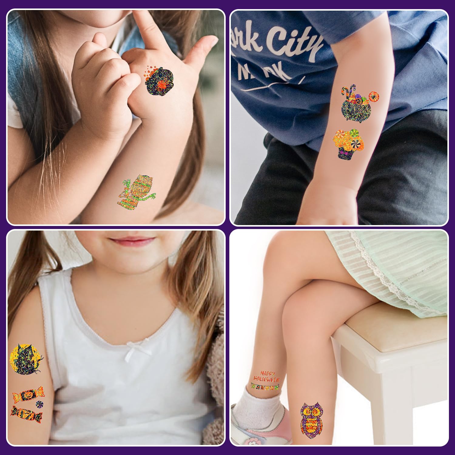 Leesgel Halloween Glitter Tattoos for Kids 50 Non-repetitive Halloween Designs, Waterproof, Suitable for Kids' Activities - Image 2