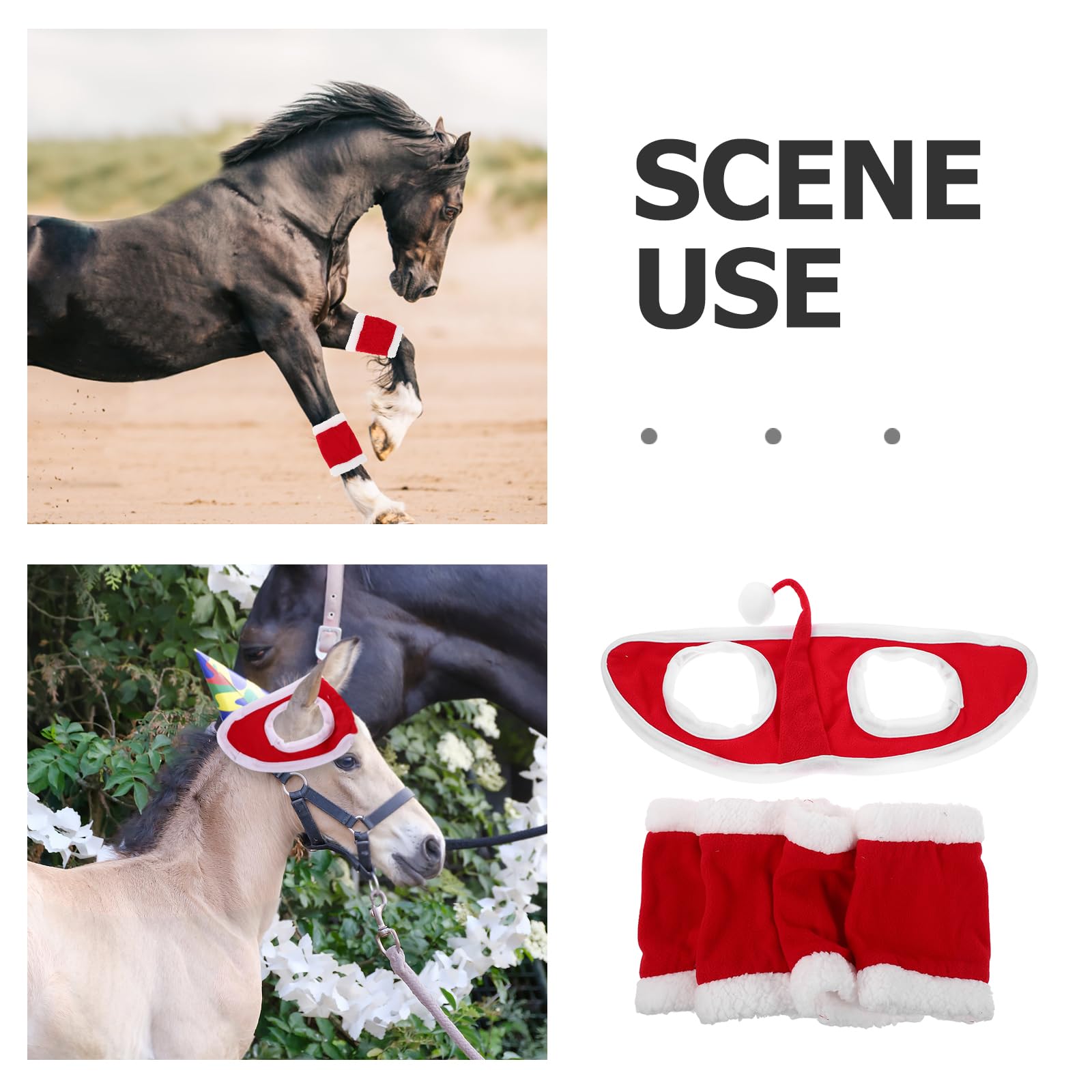 Toyvian Set de Accesorios para Disfraz de Caballo Navideño en Terciopelo Rojo Protectores de Patas, Sistema de Hebillas, Fácil Instalación para Ambientación de Fiestas de Navidad