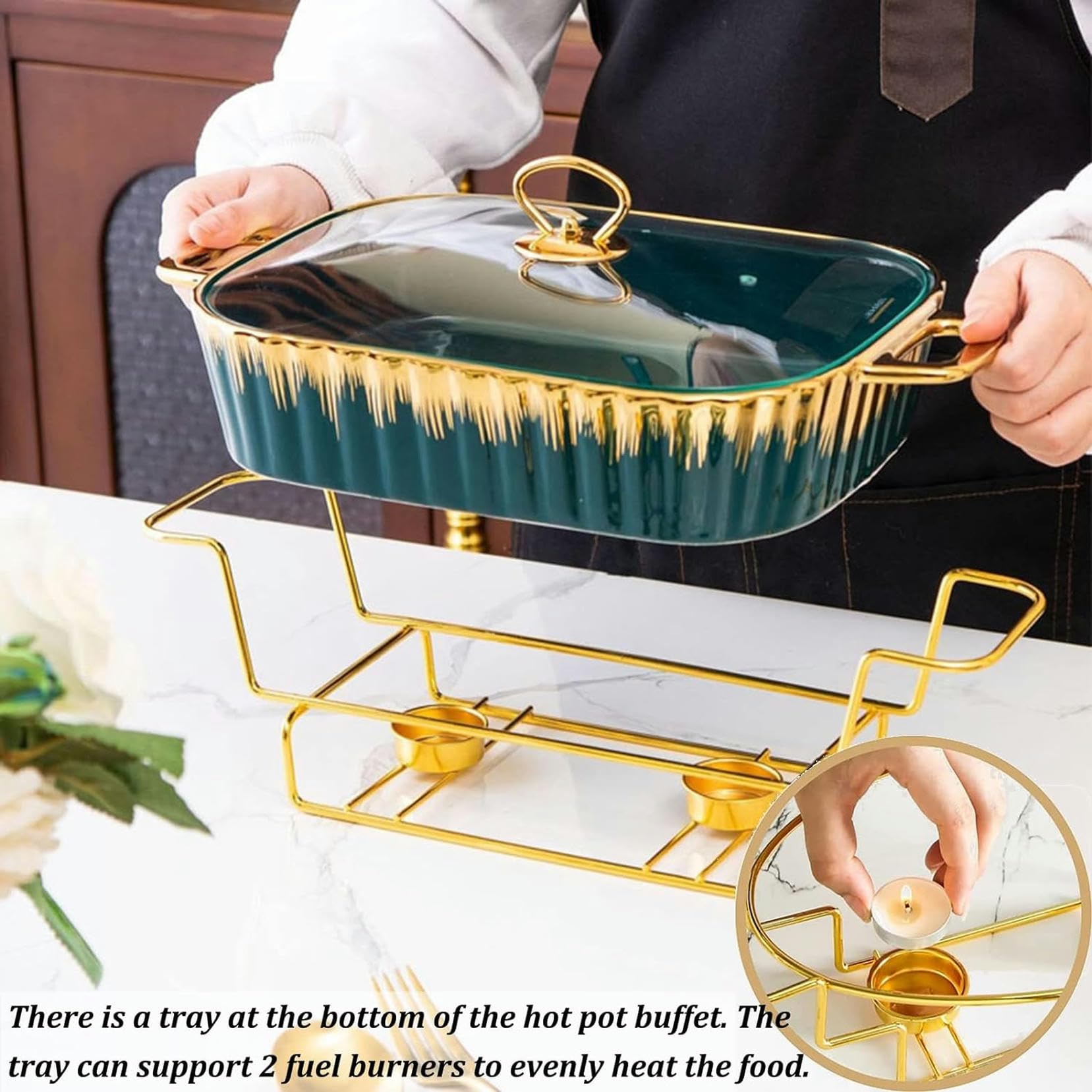 Scaldavivande In Ceramica, Scaldavivande Rettangolari Sotto Smalto Di Dimensioni Standard E Scaldavivande Per Buffet Con Coperchio In Vetro, Vassoio Scaldavivande Per Matrimoni, Feste E Banchetti, Ve