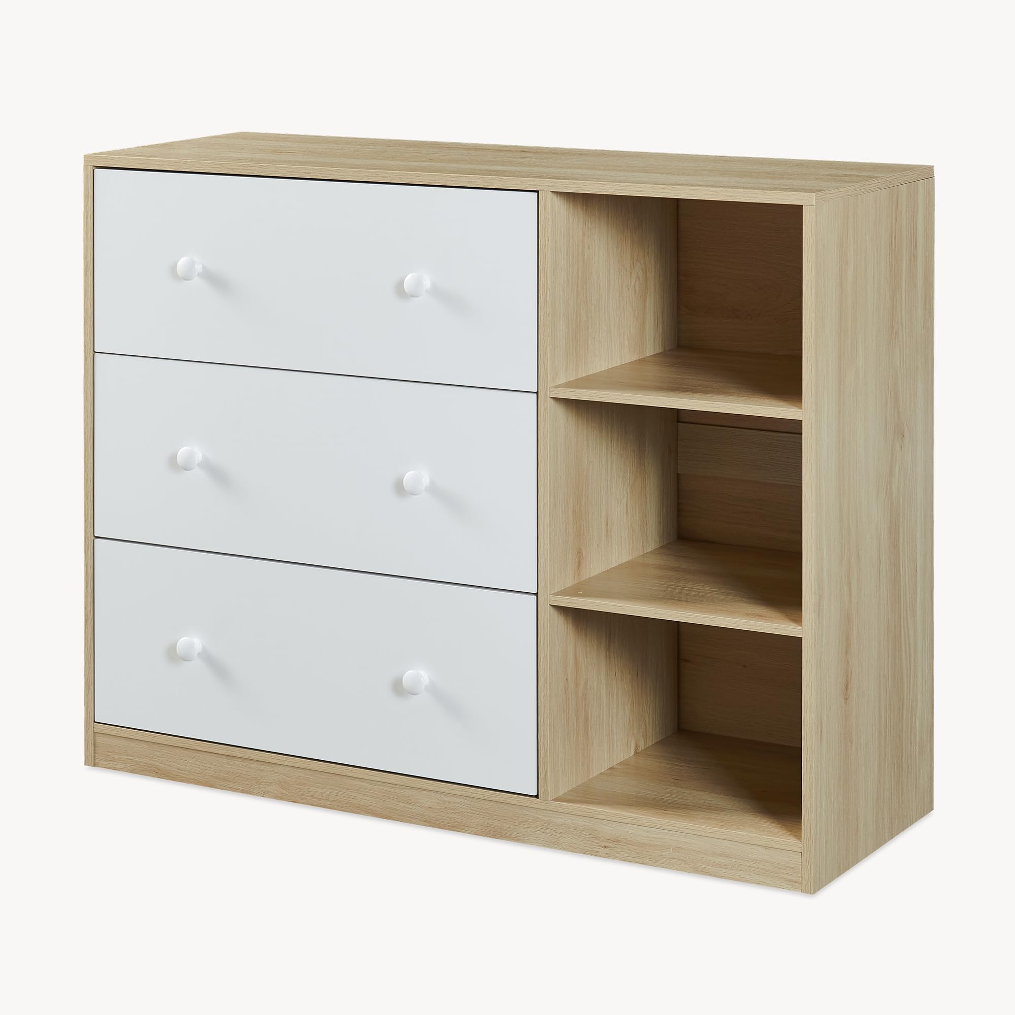 Wickelkommode Beldinupp Wickeltisch 3 Schubladen 3 Regalfächer 93 x 110 x 55 cm Eicheoptik Weiß
