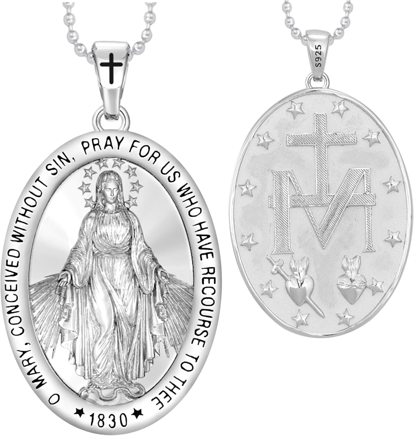 Sterling Silver Catholic Religious Medal Set Pendant Combo: Seal of Seven Archangels, Saint Benedict Medal, Virgin Mary Medal & Saint Michael Protective Charm