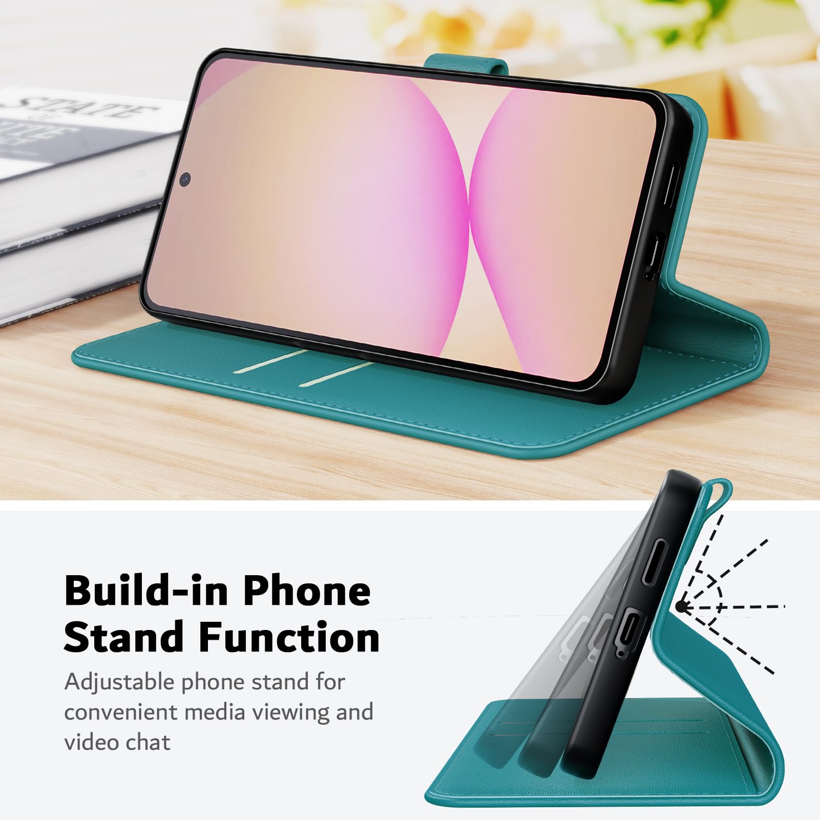 Etui do Samsung Galaxy A57 5G książka ze skóry PU, [z 2 sztukami szkła hartowanego] Odporny na wstrząsy futerał na portfel [blokada RFID] [Funkcja stojaka] [gniazdo kart], zielony