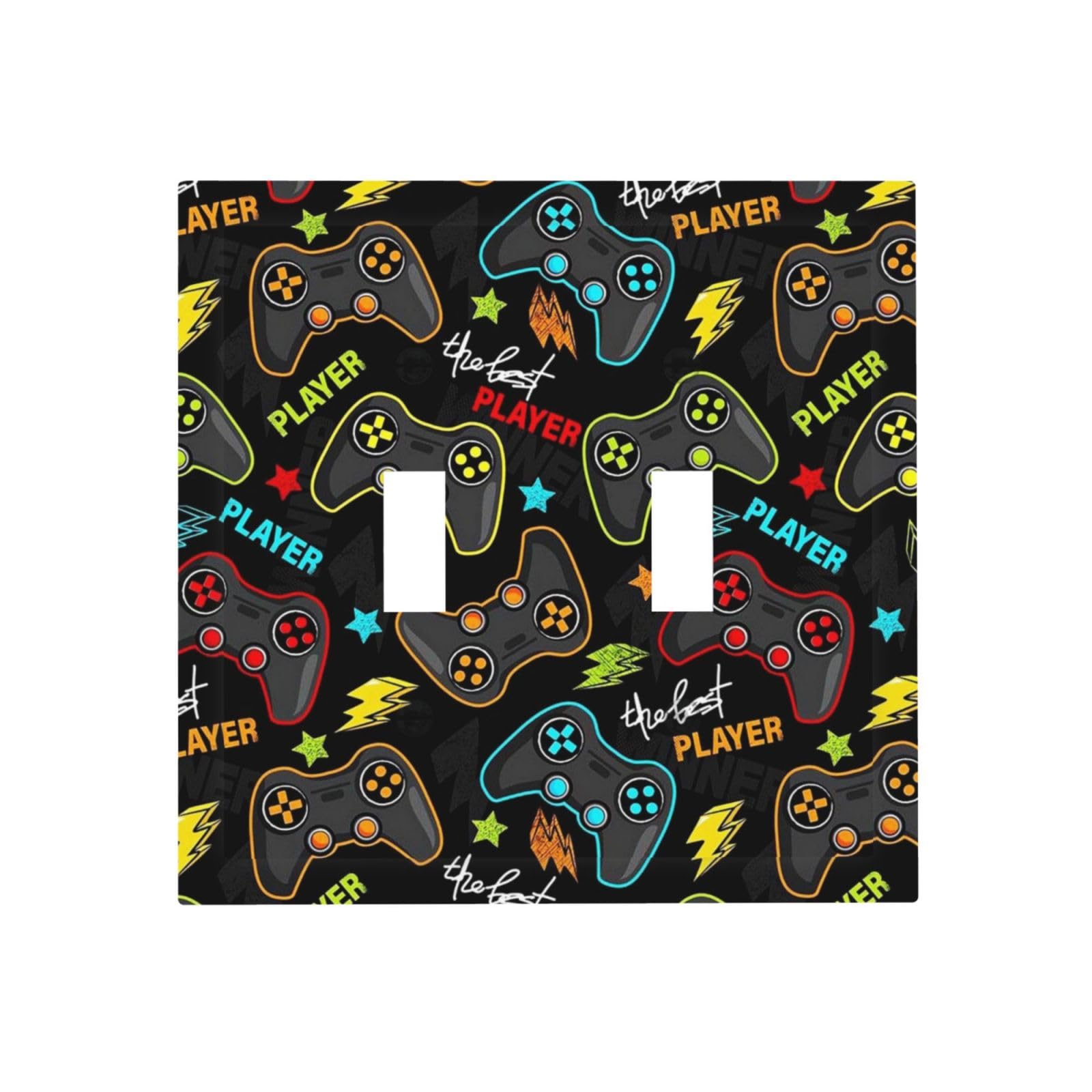 Kid Boys Gamer Gaming Game 2 Gang Double Toggle Light Switch Cover Electric Wall Plate Electrical Faceplate for Bathroom Home Living Room Jumbo Size