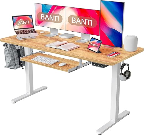 Miniatura 5 de Cubiker Escritorio eléctrico de pie, 55 x 24 pulgadas de altura ajustable con bandeja para teclado, estación de trabajo ergonómica para oficina en