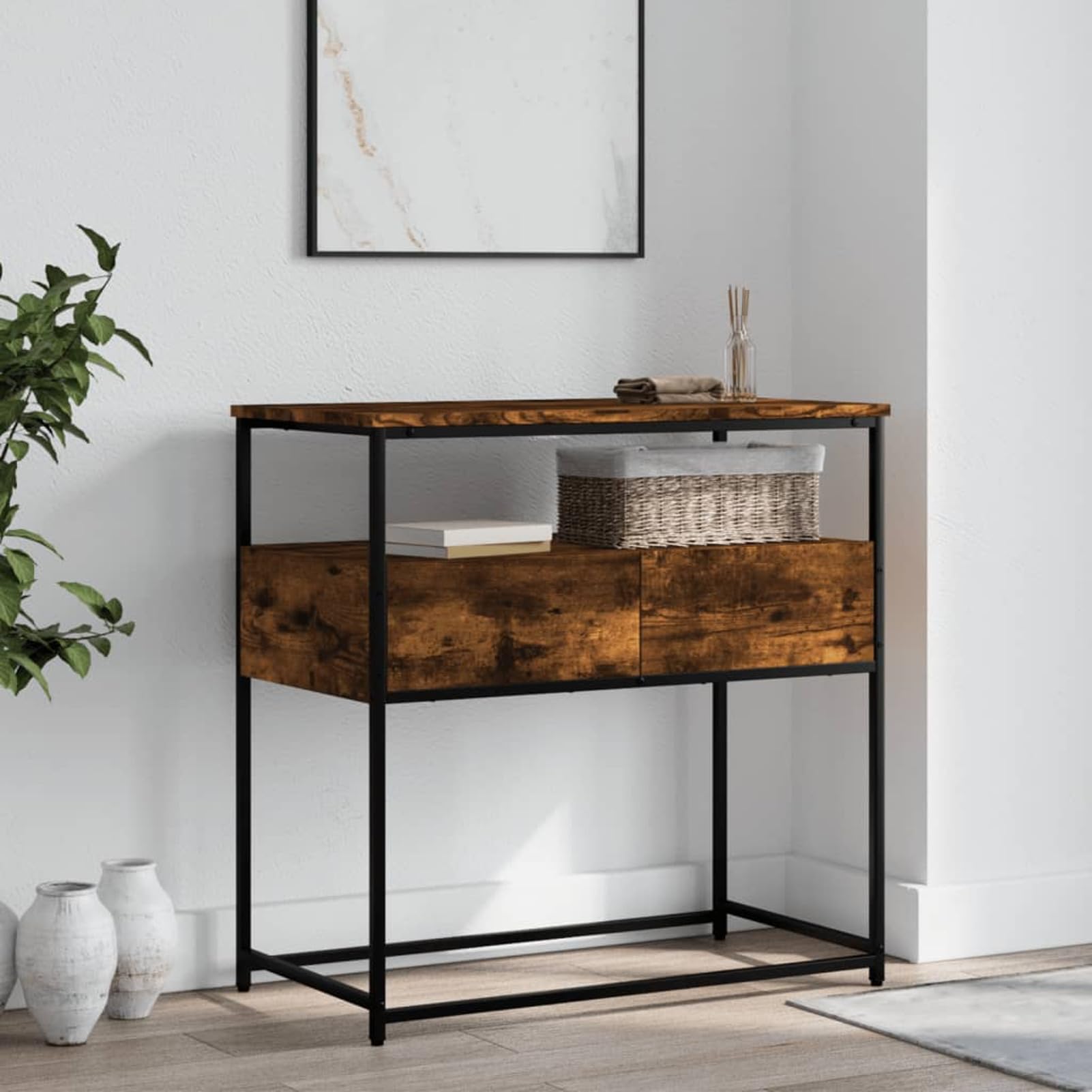Tidyard Table Console chêne fumé 75x40x75 cm Bois d'ingénierie, Table de Bout de Canapé, Meuble d’entrée pour Salon, Entrée, Couloir, Salle à Manger