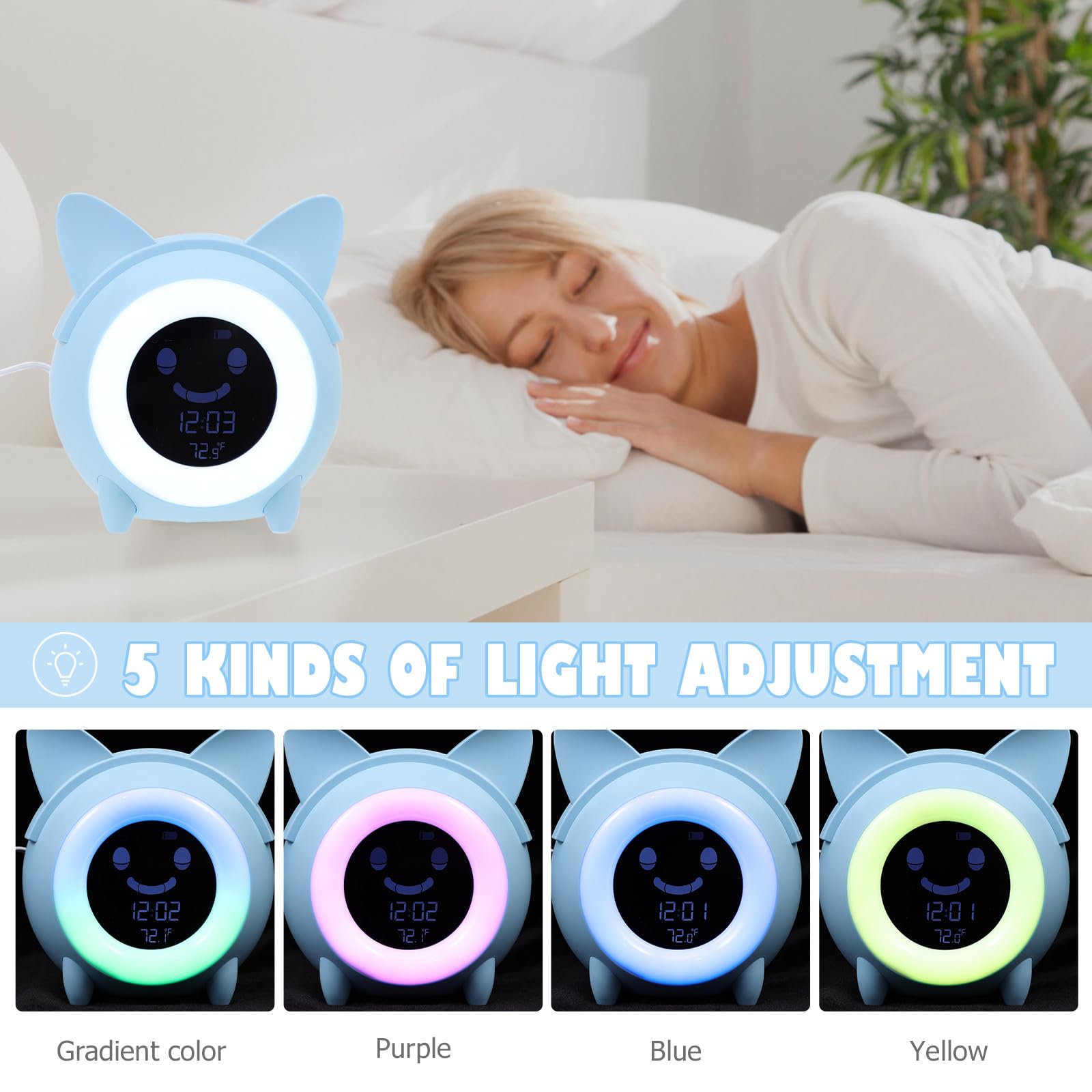 jojofuny Digitaler Kinderwecker mit Nachtlicht und Alarmfunktion Modernes Kunststoffdesign als Nachttischlampe für Mädchen und Jungen im Schlafzimmer
