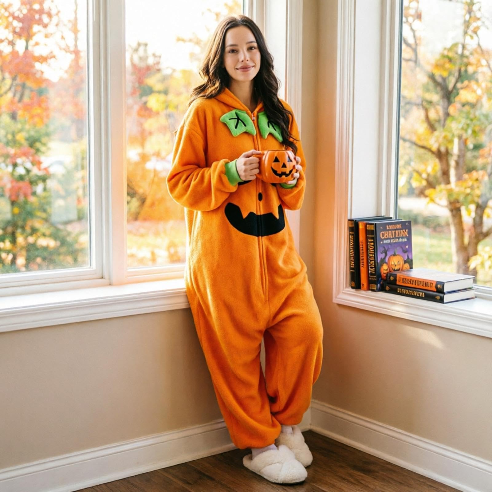 Tuta intera per Halloween, con cappuccio, per adulti, in peluche, comoda | Tuta intera oversize per bambini, adulti, donne, uomini, feste di Natale, palcoscenico, feste in maschera, casa