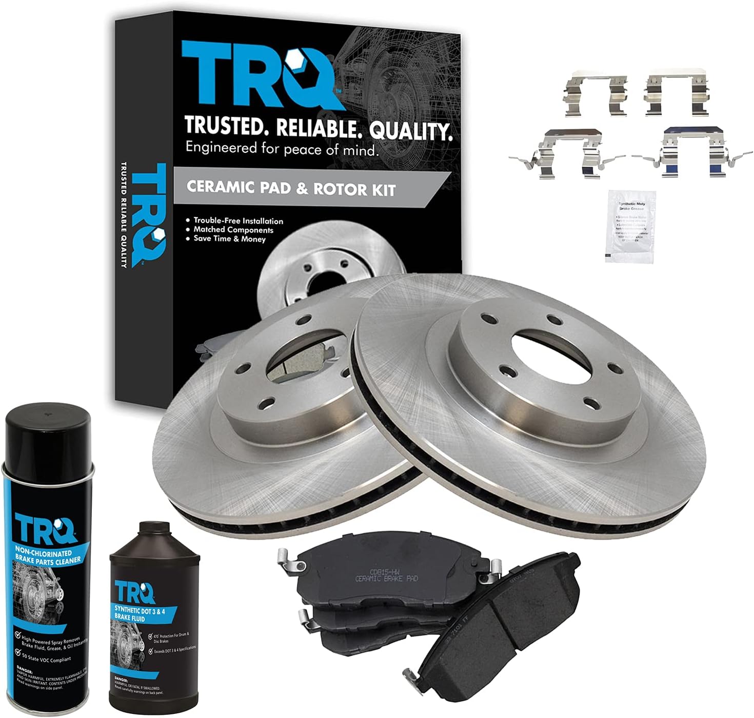 TRQ Front Brake Pad & Rotor Kit Brake Chemical Kit Brake Pads Brake Rotor Ceramic Compatible with 2002-2004 INFINITI I35 2002-2006 Nissan Altima 2002-2003 Maxima