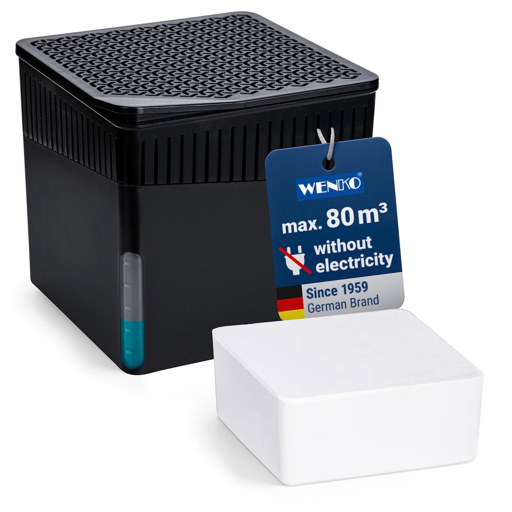 Wenko Deumidificatore Cube 1000 g, per ambienti fino a 80 m³, previene muffa e cattivi odori, senza elettricità, silenzioso, ricaricabile, nero