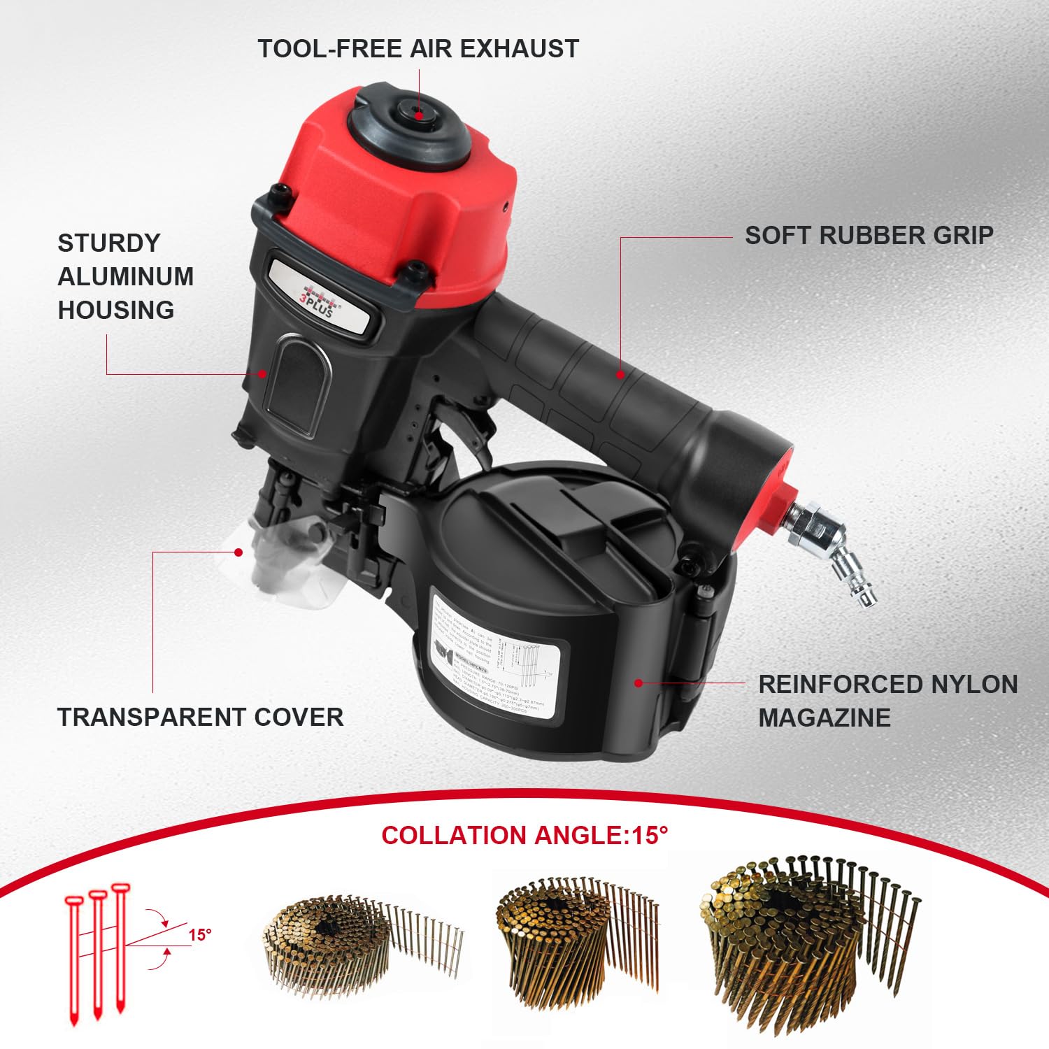 3PLUS Pneumatic Coil Pallet Nailer - Air Nail Gun -3