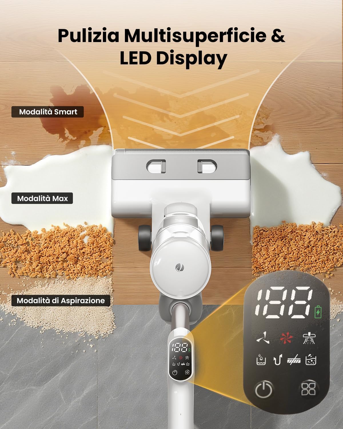 Proscenic F10 Ultra+ Aspirapolvere senza fili Lavapavimenti 3-in-1, per Solidi e Liquidi da 60 Minuti, Aspirapolvere Leggero per Solidi e Liquidi 1,3L, Autopulente, pulizia di Angoli e Bordi