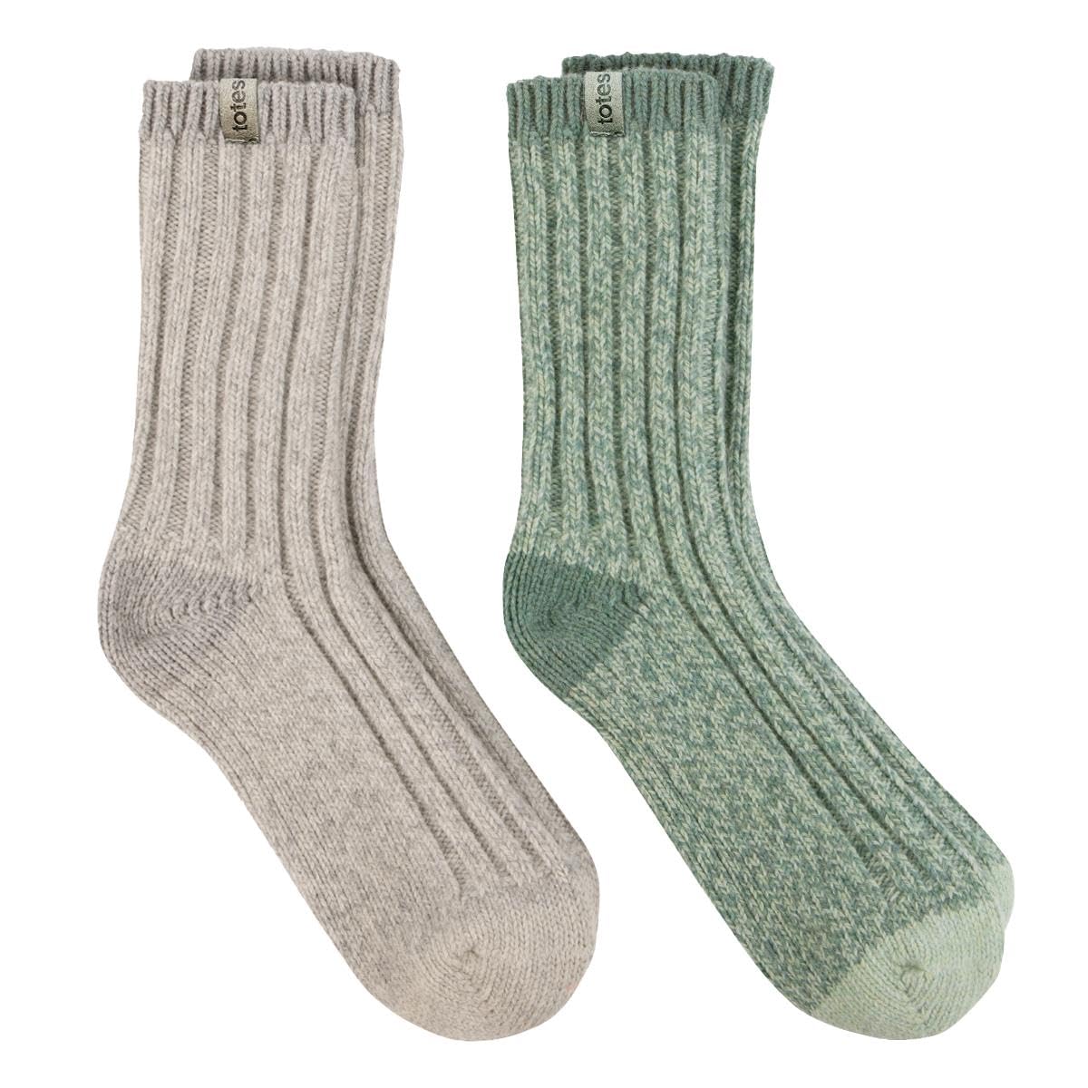 totes toasties® Ladies Chunky Twist Wool Boot Socks (Twin Pack)