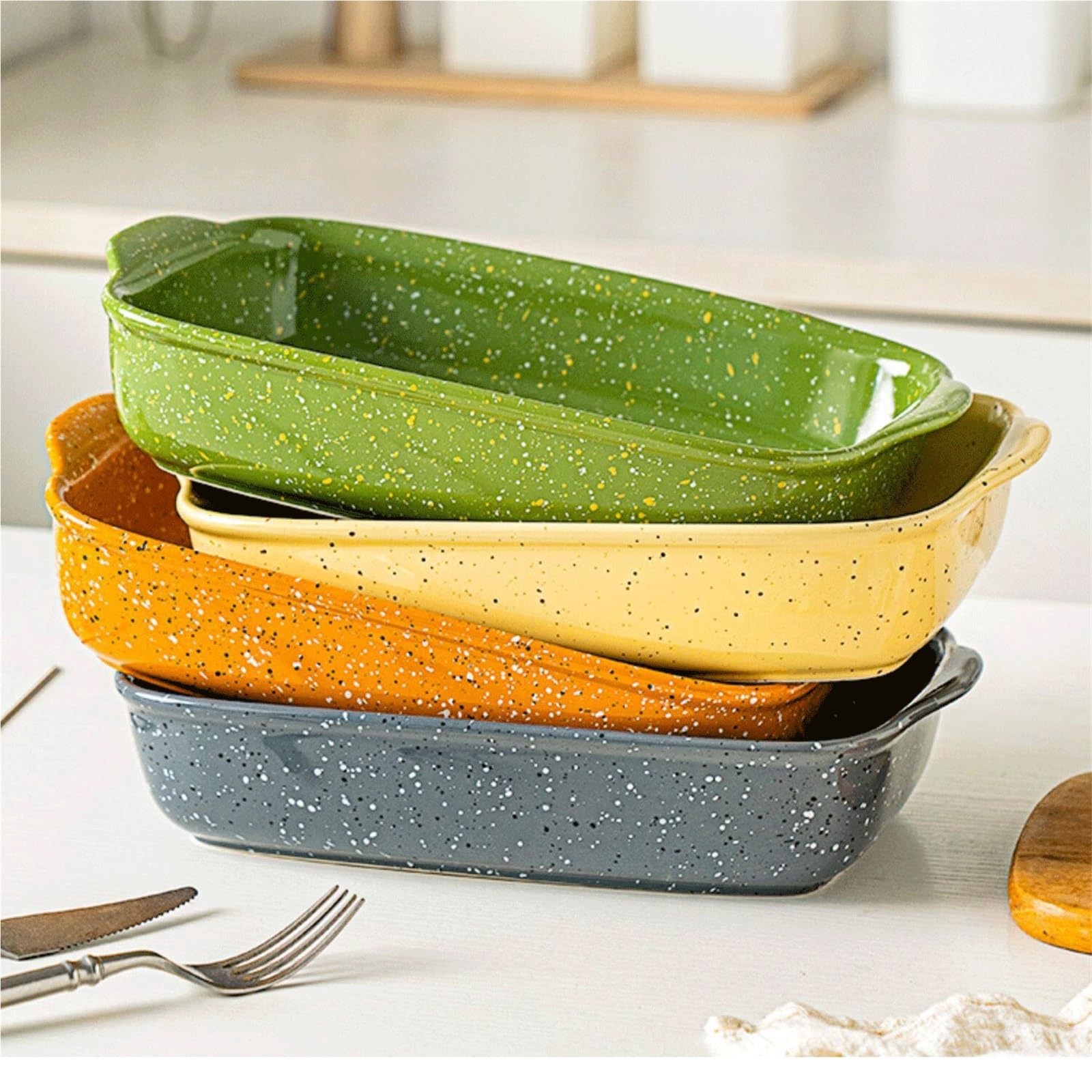 Plat Four Rectangular Ceramic Double Handled Heat Baking Dish Plat Gratin(Grigio,Moyen)