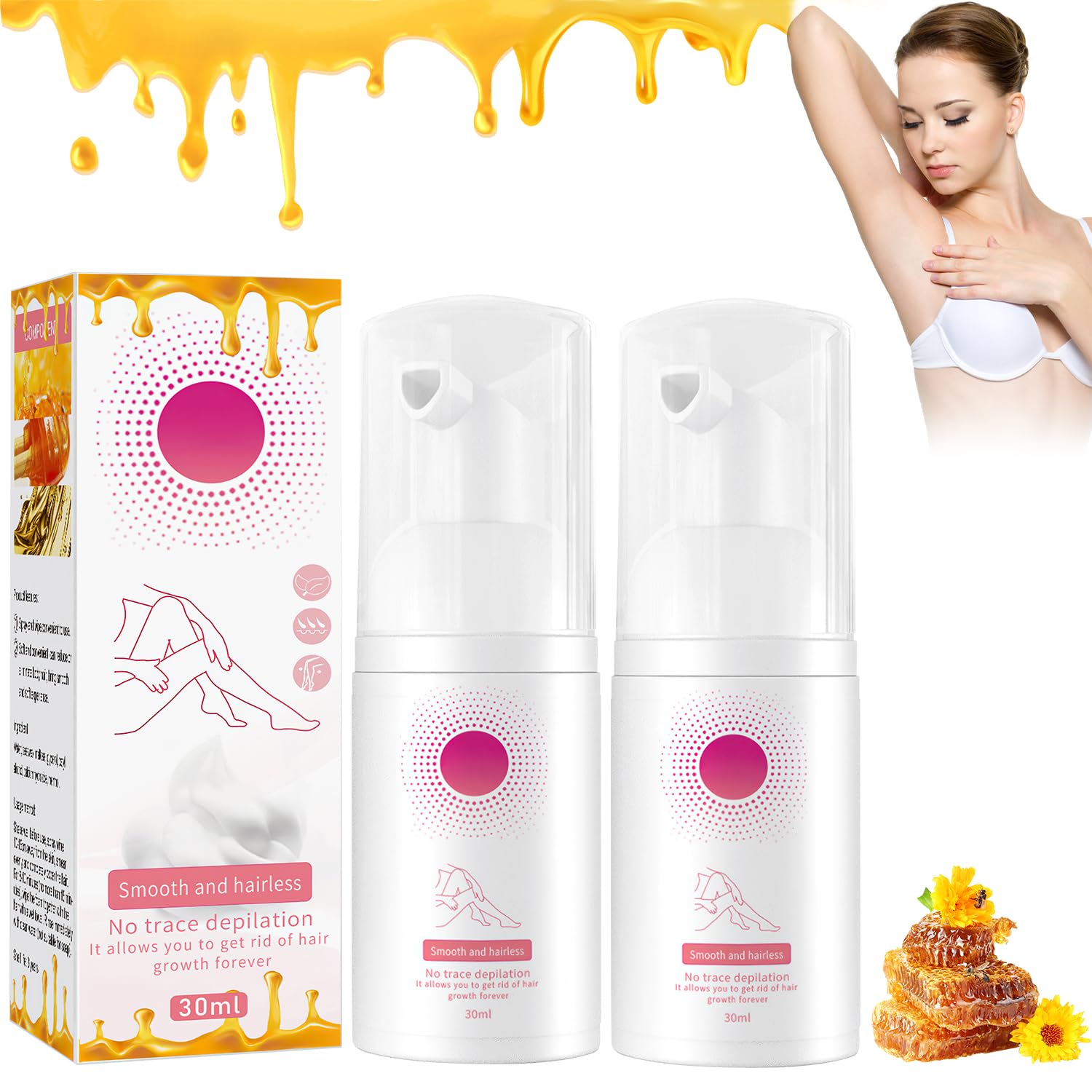2PCS Beeswax Hair Removal Mousse, Hair Removal Foam