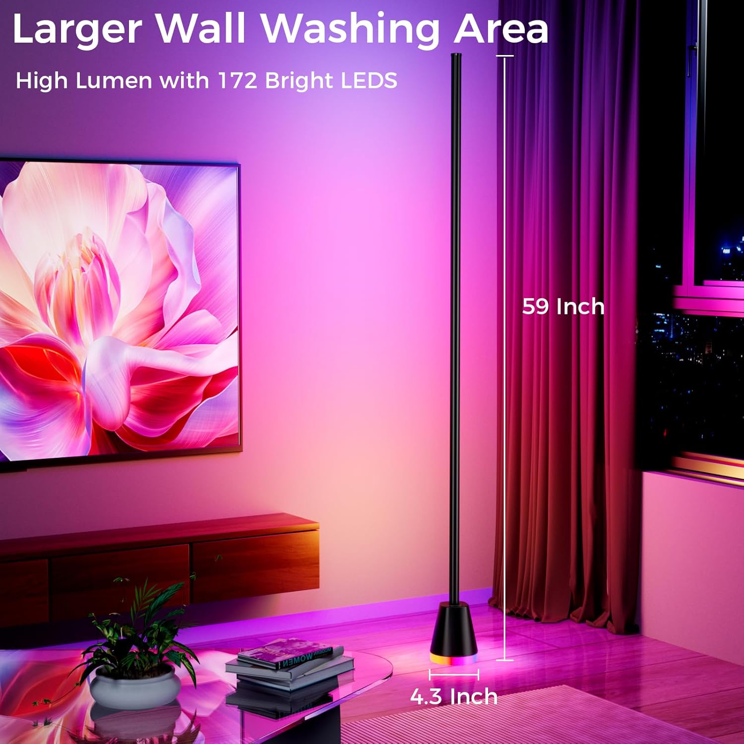 2PCS RGB Corner Floor Lamp, 60 Inch Bright Standing Lamps for Bedroom with APP and Remote Modern Floor Lamp Color Changing Ambience Light with Music Sync and 16 Million Colors