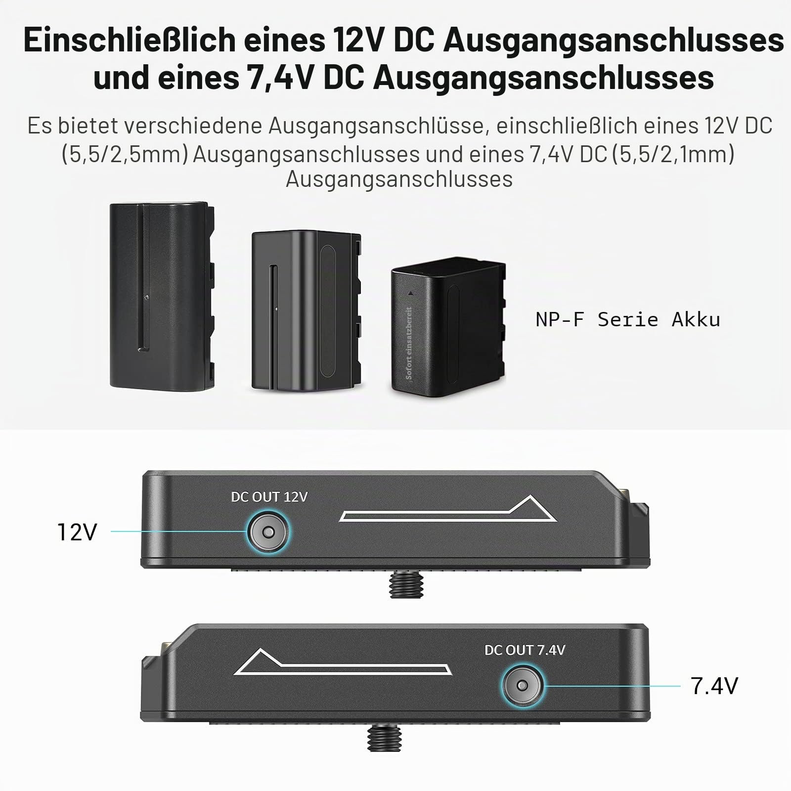 SMALLRIG NP-F Akku Adapterplatte Lite für Sony A7 A9 / BMPCC 4K 6K / GH5 / Z6 Z7, mit 12V DC / 7,4V DC Ausgang - 3018