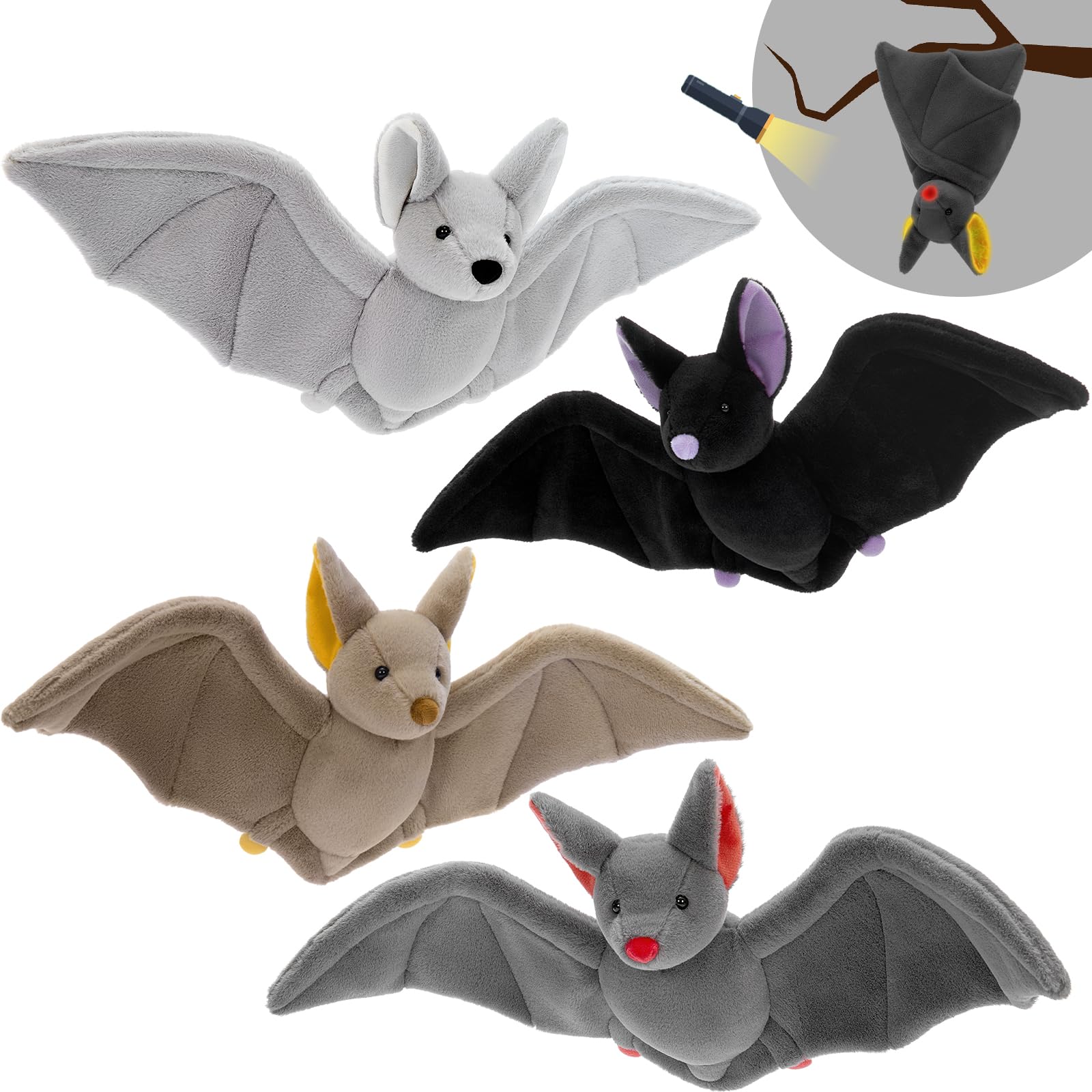 MaoGoLan 4pcs Bat Plush Toys, 25cm Fluffy Bat Teddy Stuffed Animal,Bat Set for Girls and Boys,Presents for Kids Girls Boys Birthday Party Decoration