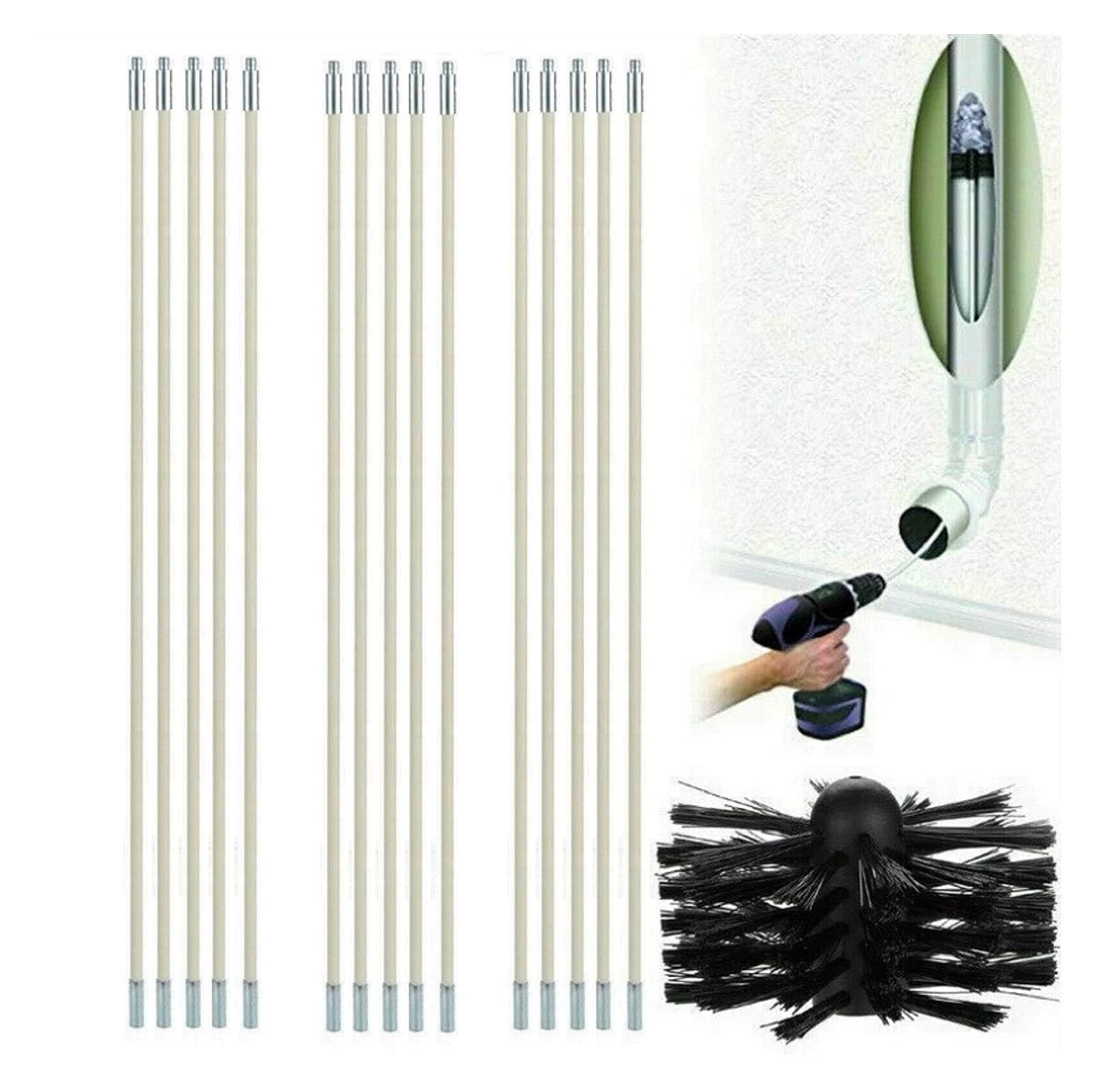 Kit Spazzacamino, Set Spazzacamino, Asta per Pulizia Canna Fumaria per la Pulizia della Canna Fumaria e dello Sfiato del Condotto, Include Aste Flessibili 9/12/15/18 + 1 Testina + 1 Kit Pulizia Cami