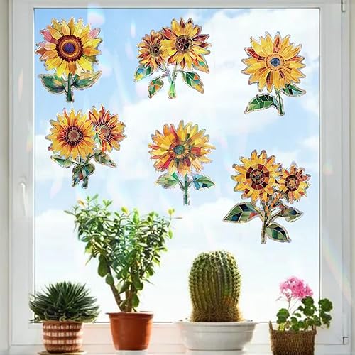 Miniatura 4 de 12 calcomanías de ventana para golpes de pájaros, adhesivos anticolisión, calcomanías de ventana de reflejo de arco iris, calcomanías estilo girasol