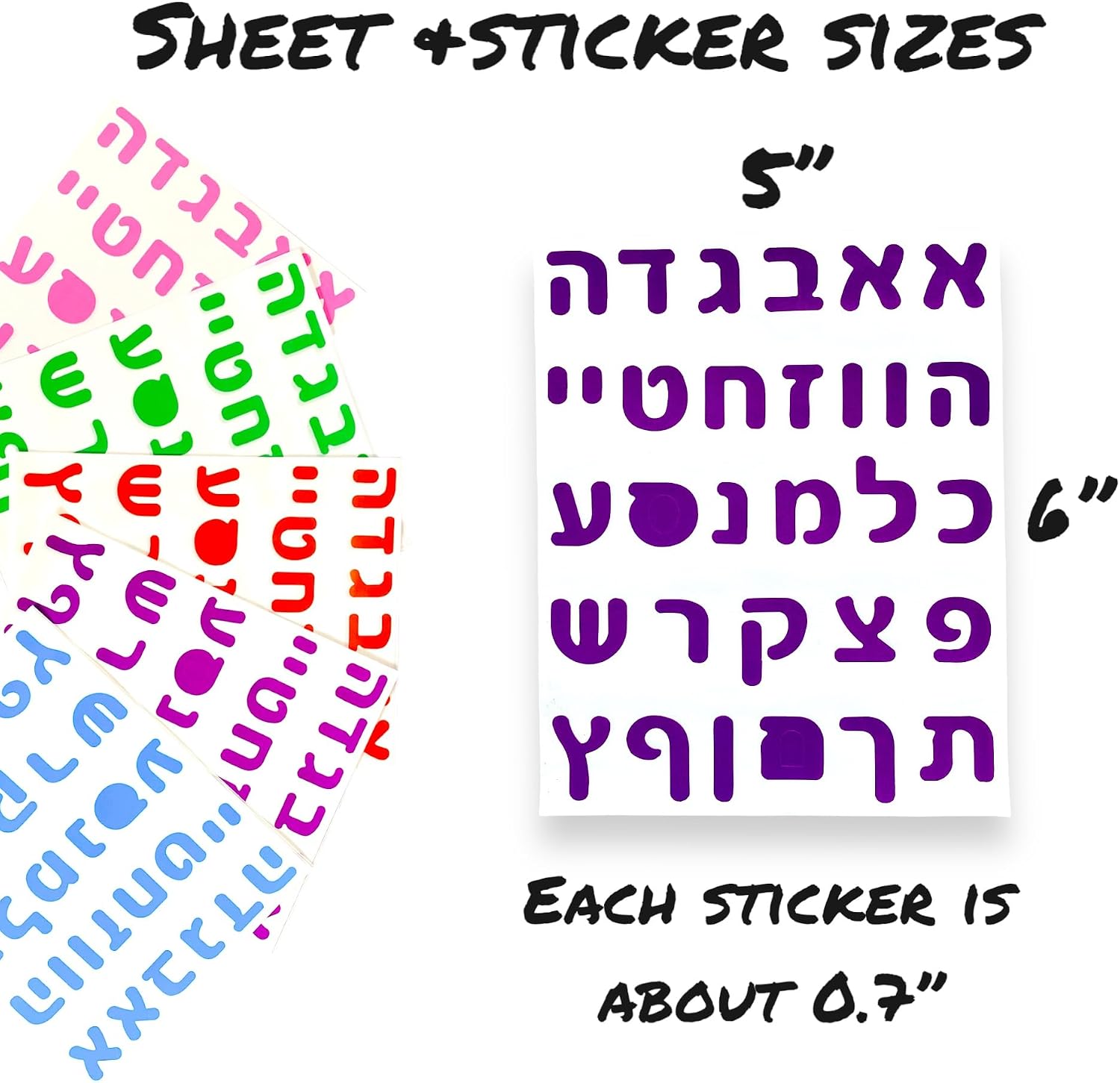 1400PCS Hebrew Letter Stickers - Colorful Alef Bet Sticker Set for Kids Learning Hebrew, 8 Colors, Teaching Materials, Jewish School Must Haves (48)