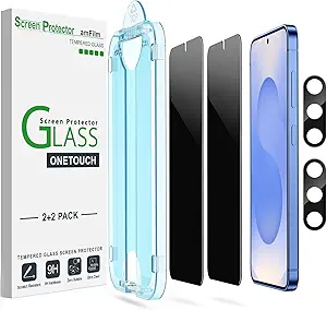 amFilm Auto-Alignment OneTouch for Samsung Galaxy S25 6.2'' Privacy Screen Protector + Camera Lens Protector, Tempered Glass, 30 seconds Installation, Bubble Free, Privacy Protection 2+2 Pack