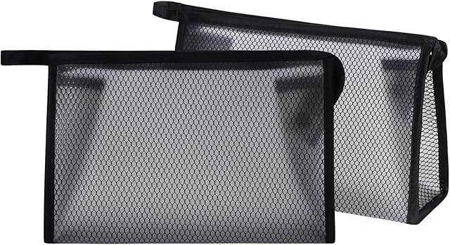 Unaone Toiletry Bag, Portable Lightweight Clear Travel Cosmetic Bag Waterproof Makeup Organizer Toiletries Kit Zippered Pouch for Women and Men (2 Pack, Black & Black)