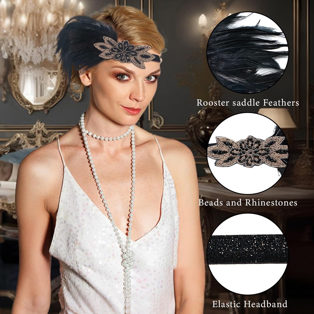 FASCIA CHARLESTON IN PAILLETTES CON GEMMA E 2 PIUME WIDMANN - DALMASSO 24